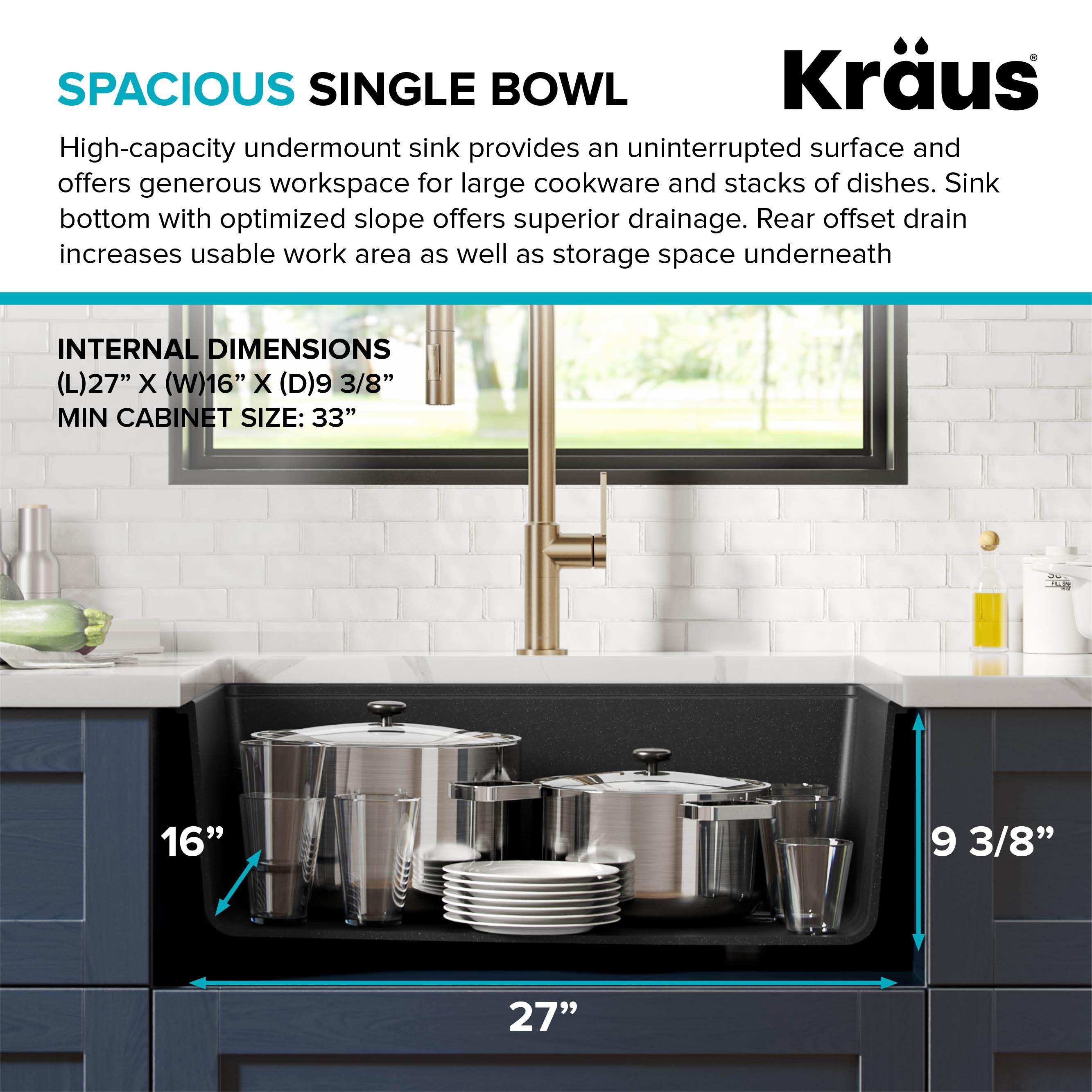 29 in. KRAUS Bellucci Workstation Undermount Granite Composite Single Bowl Kitchen Sink with Accessories