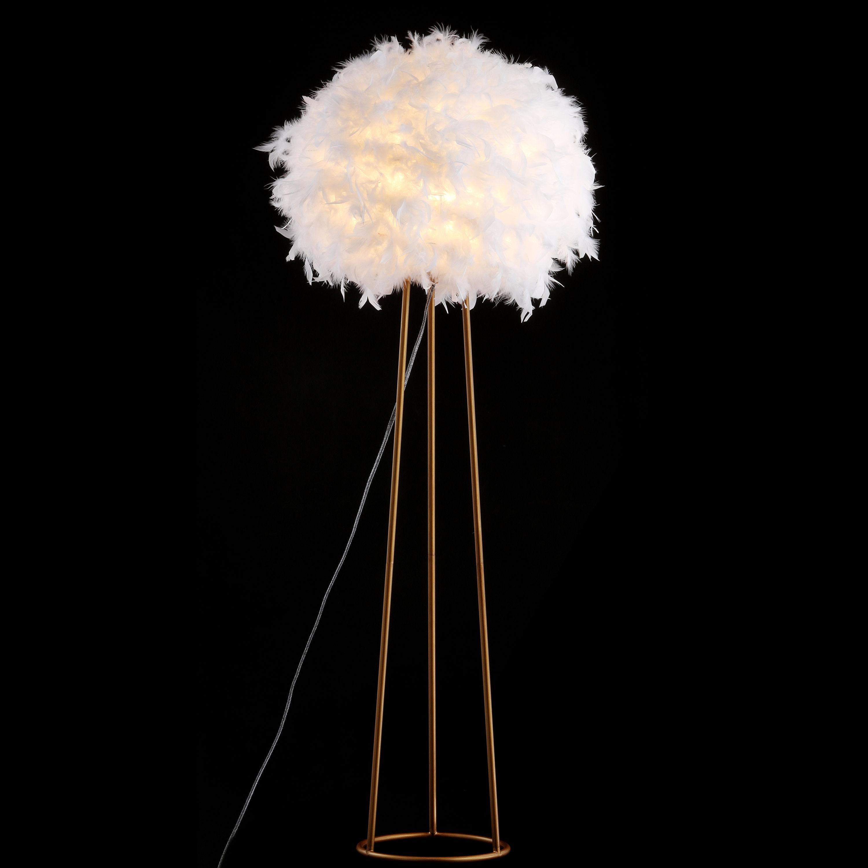 JONATHAN Y JYL9052A Stork 52" Feather Metal LED Floor Lamp, Bohemian, Glam, Modern, Transitional for living room, dinning room, bedroom, office Bulb Included, White/Gold