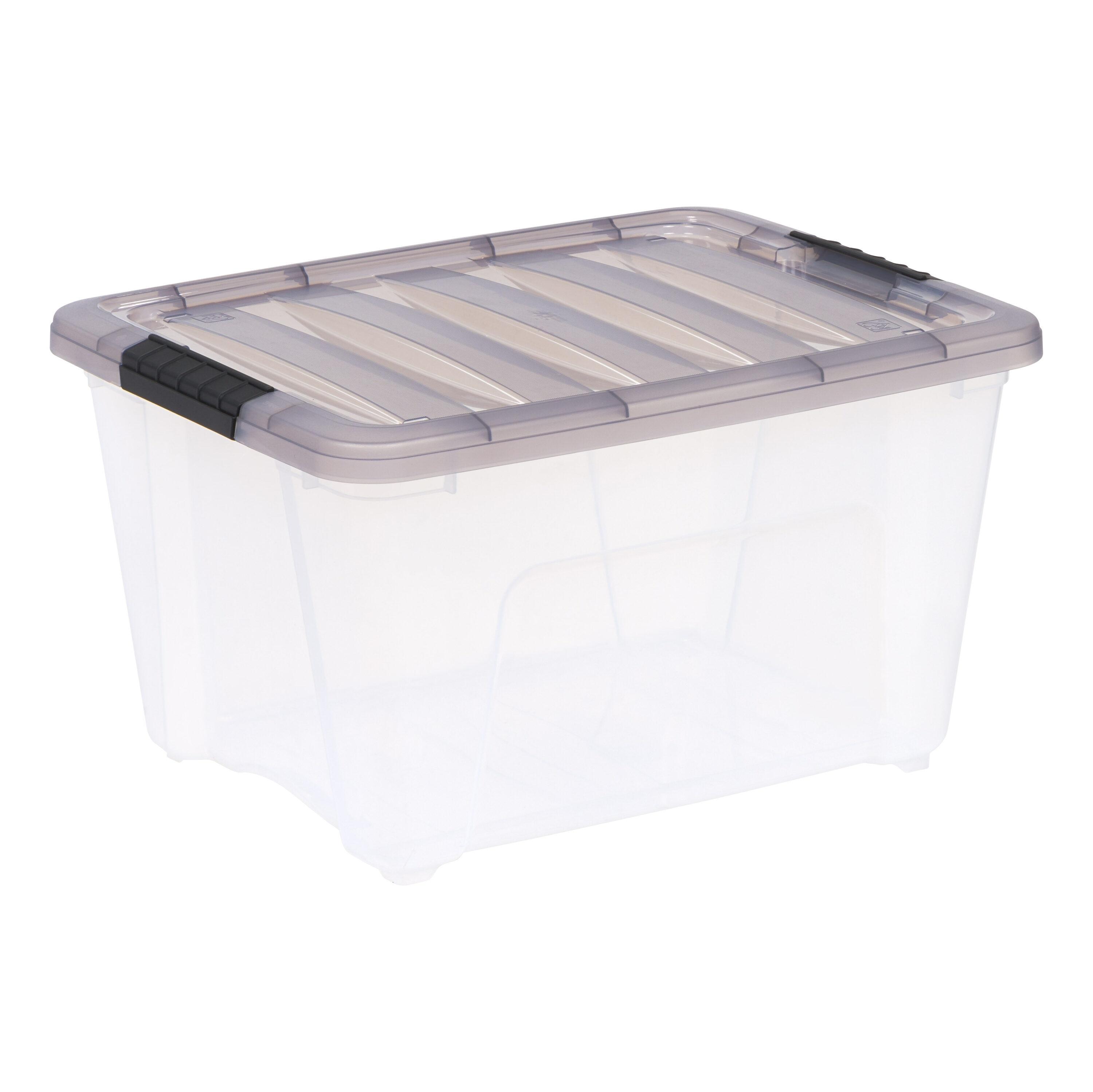 IRIS 32qt Stack and Pull Plastic Storage Bin: Clear & Gray, Stackable, Portable, Latch Closure, Built-In Handles