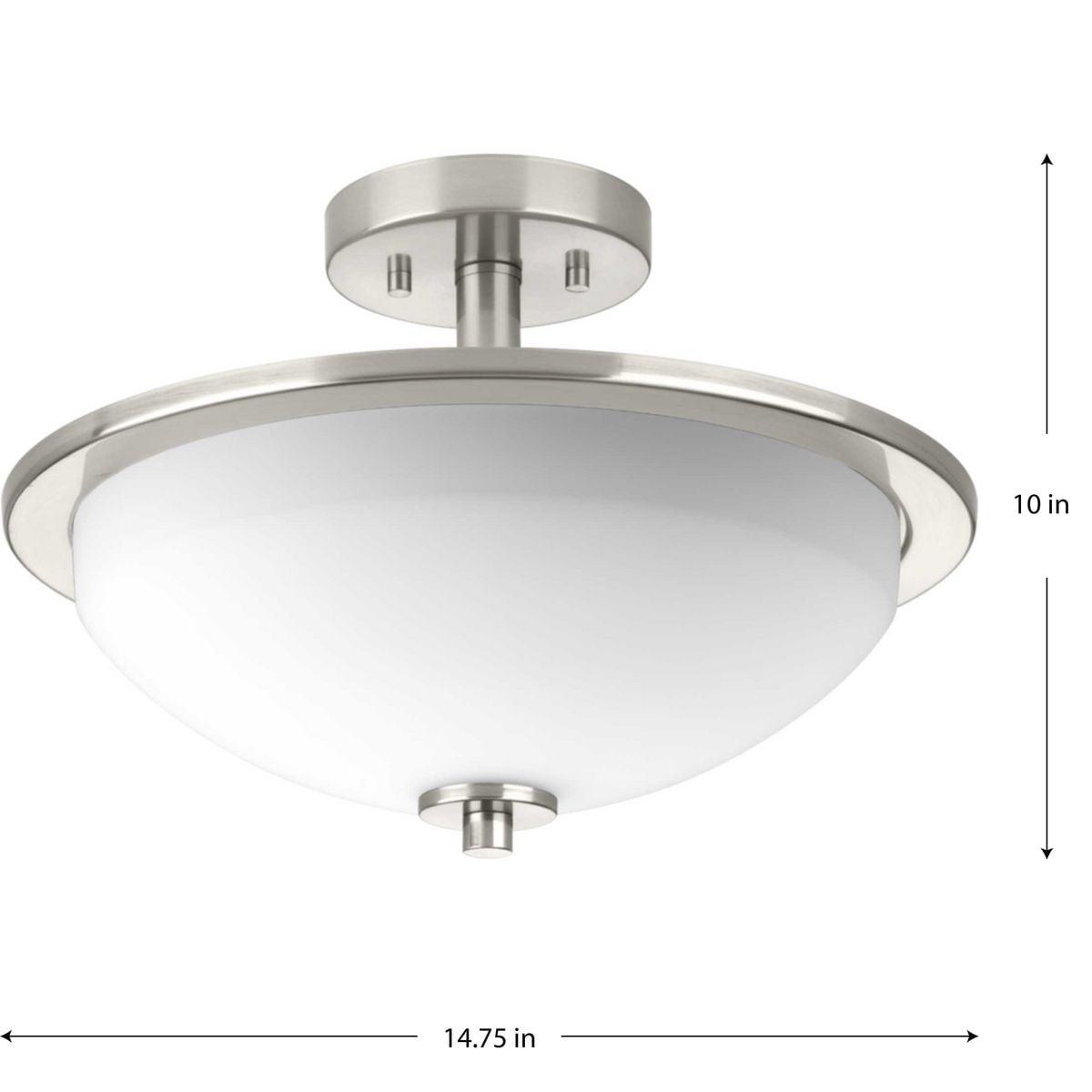 Progress Lighting Replay 2-Light Semi-Flush Ceiling Light, Brushed Nickel, White Glass Shade
