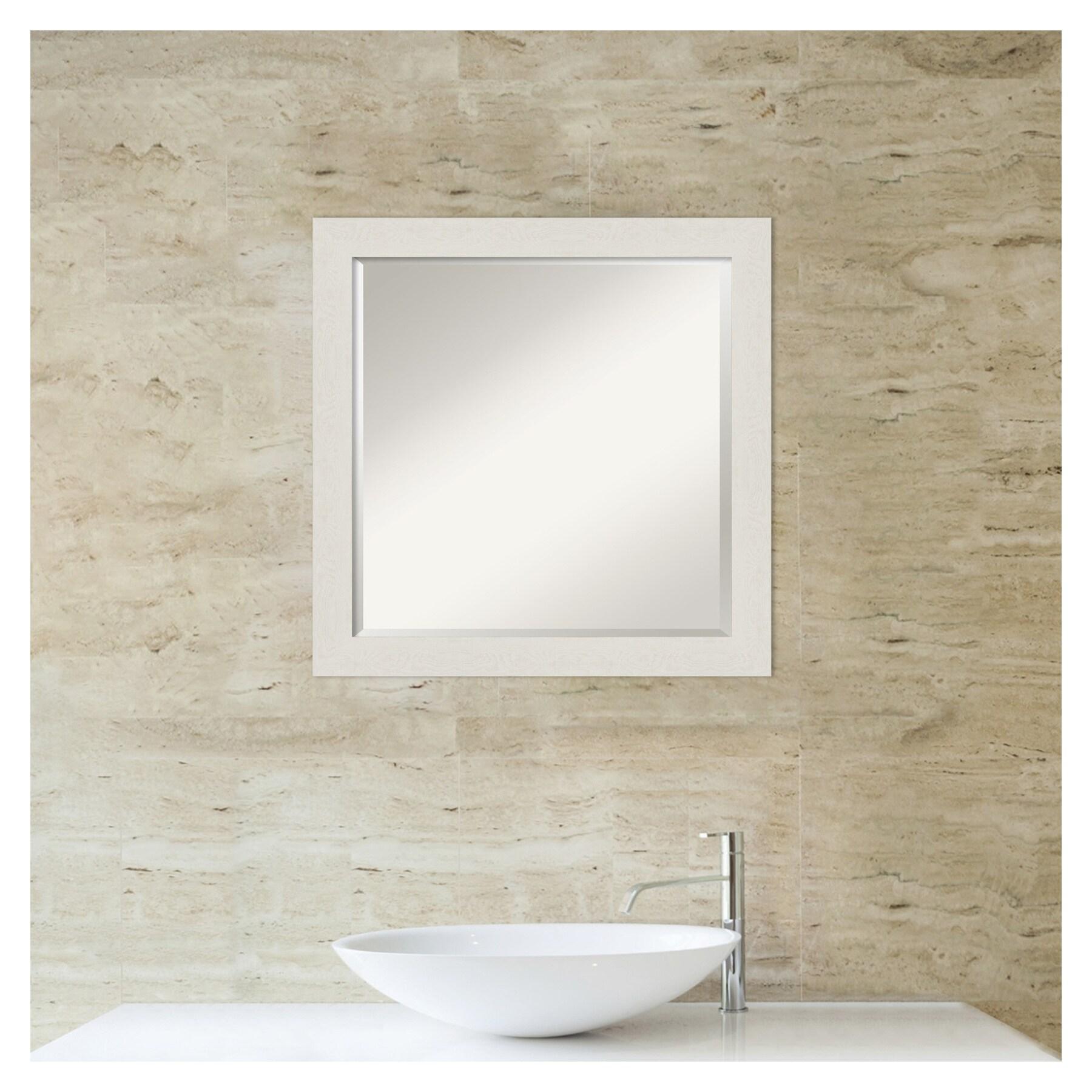 23" x 23" Rustic Plank White Framed Bathroom Vanity Wall Mirror - Amanti Art: Square Polystyrene Frame, Wall Mount