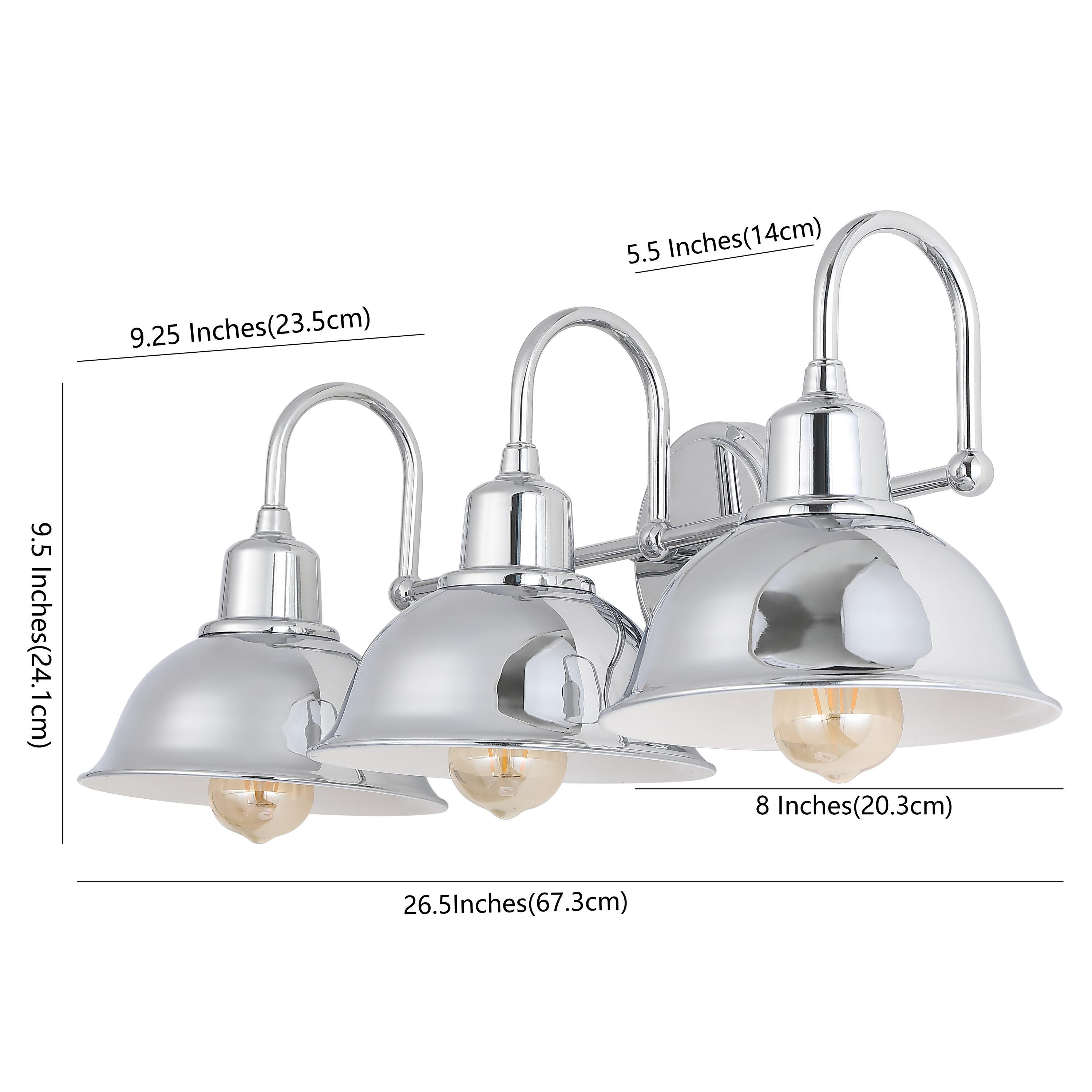 Frisco 26.5" 3-Light Farmhouse Industrial Iron Shade Vanity, Chrome