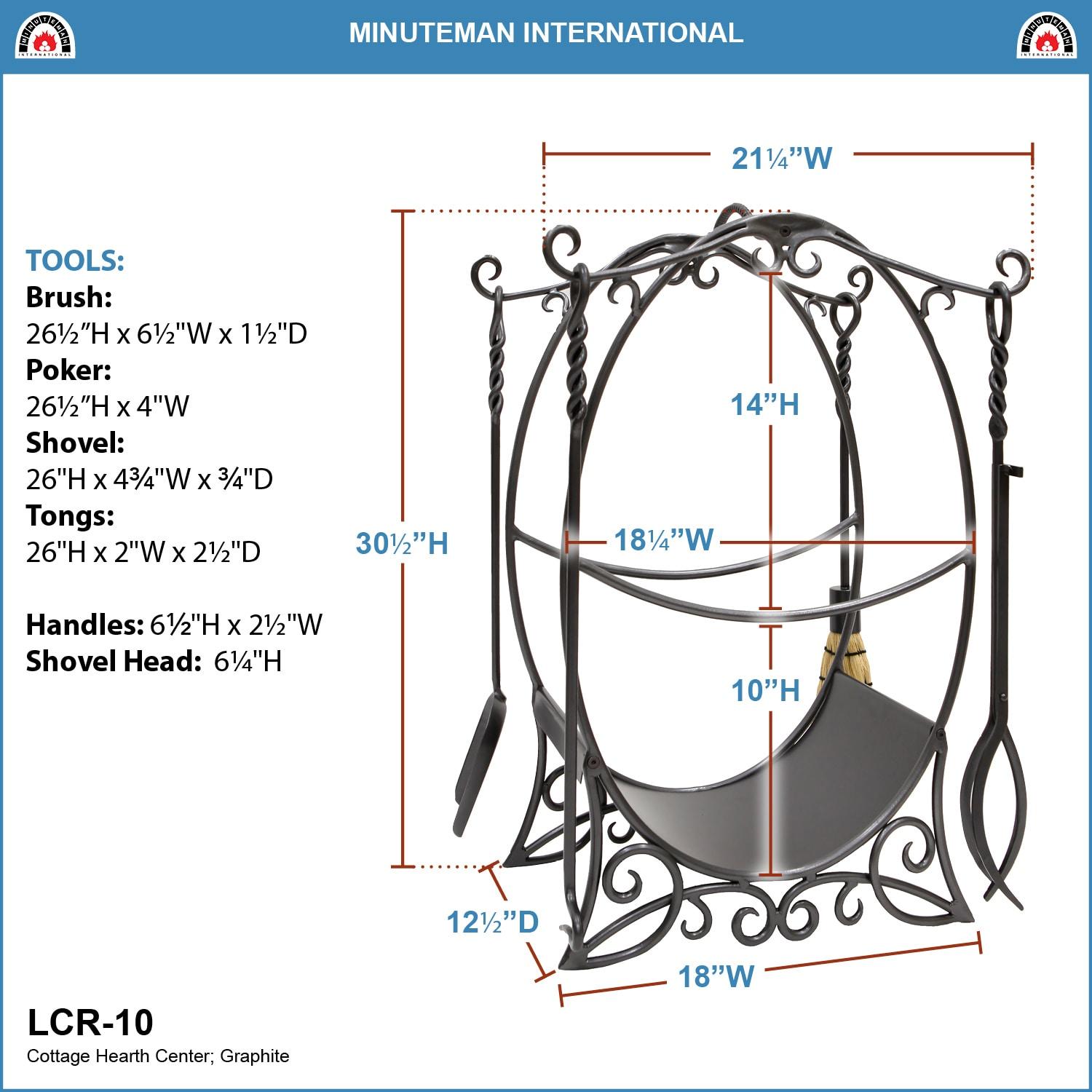 Graphite Wrought Iron Fireplace Tool Set with Wood Holder