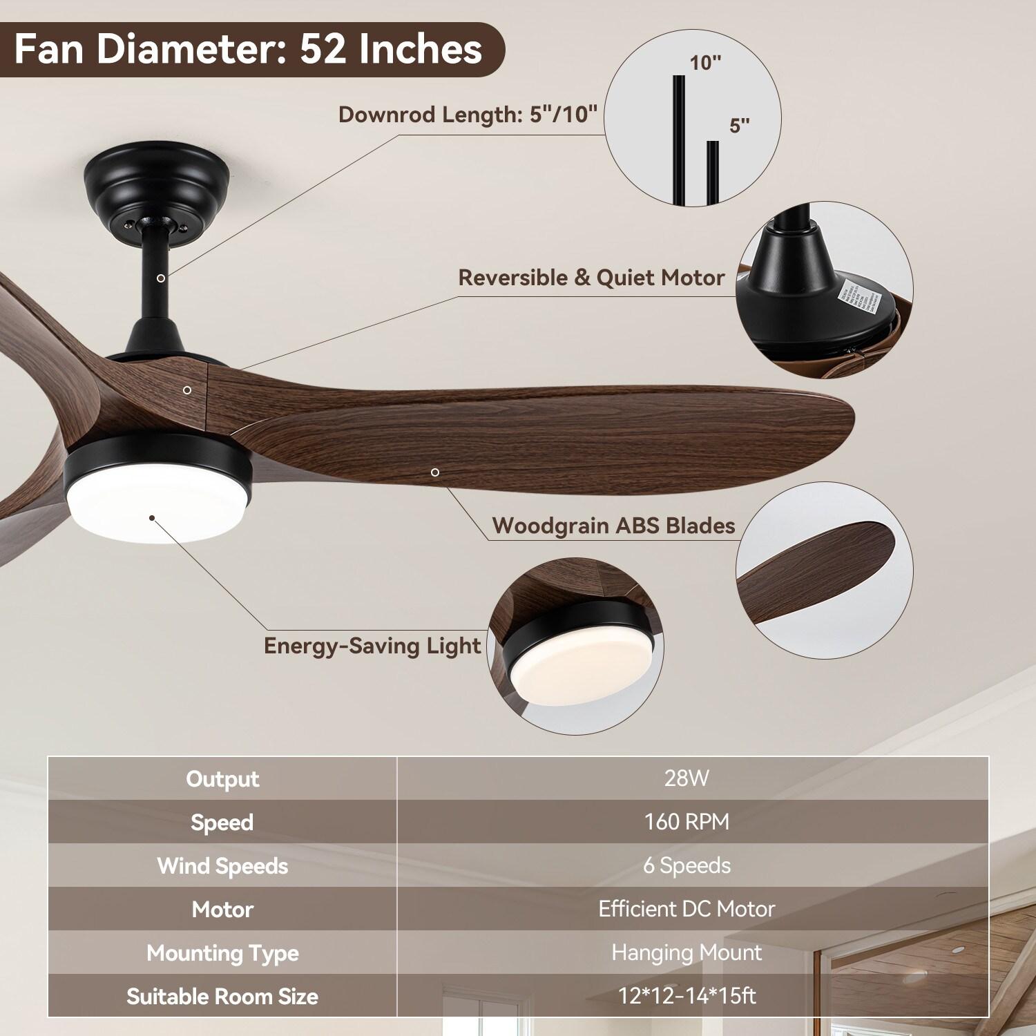 Simple Deluxe 44" Ceiling Fans with Lights and Remote, Outdoor Ceiling Fans for Patios with Light, Easy to Install Ceiling Fan with Reversible Motor and Wooden Blade for All Seasons