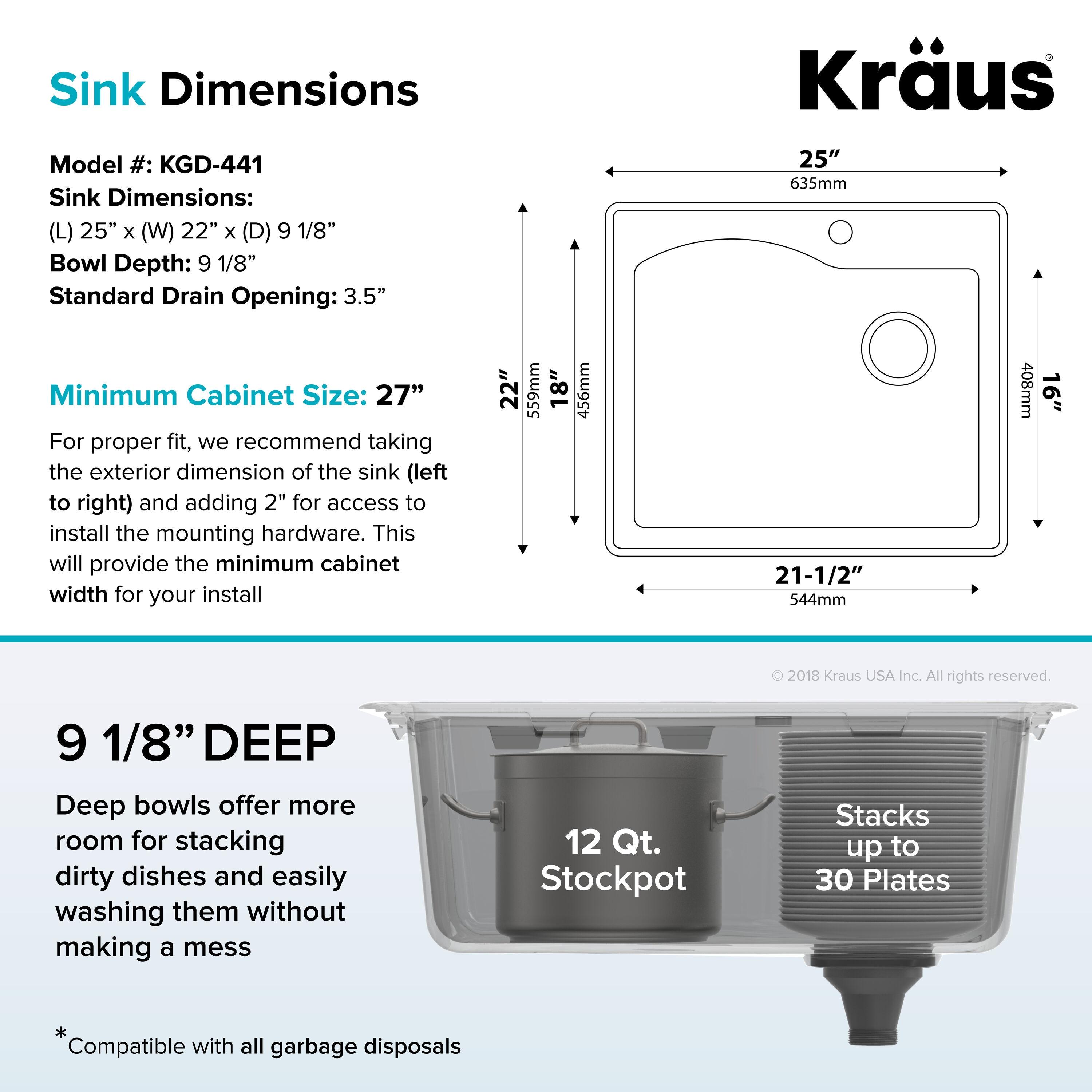 Kraus Quarza 25 Dual Mount Single Bowl Granite Kitchen Sink and Strainer in Grey