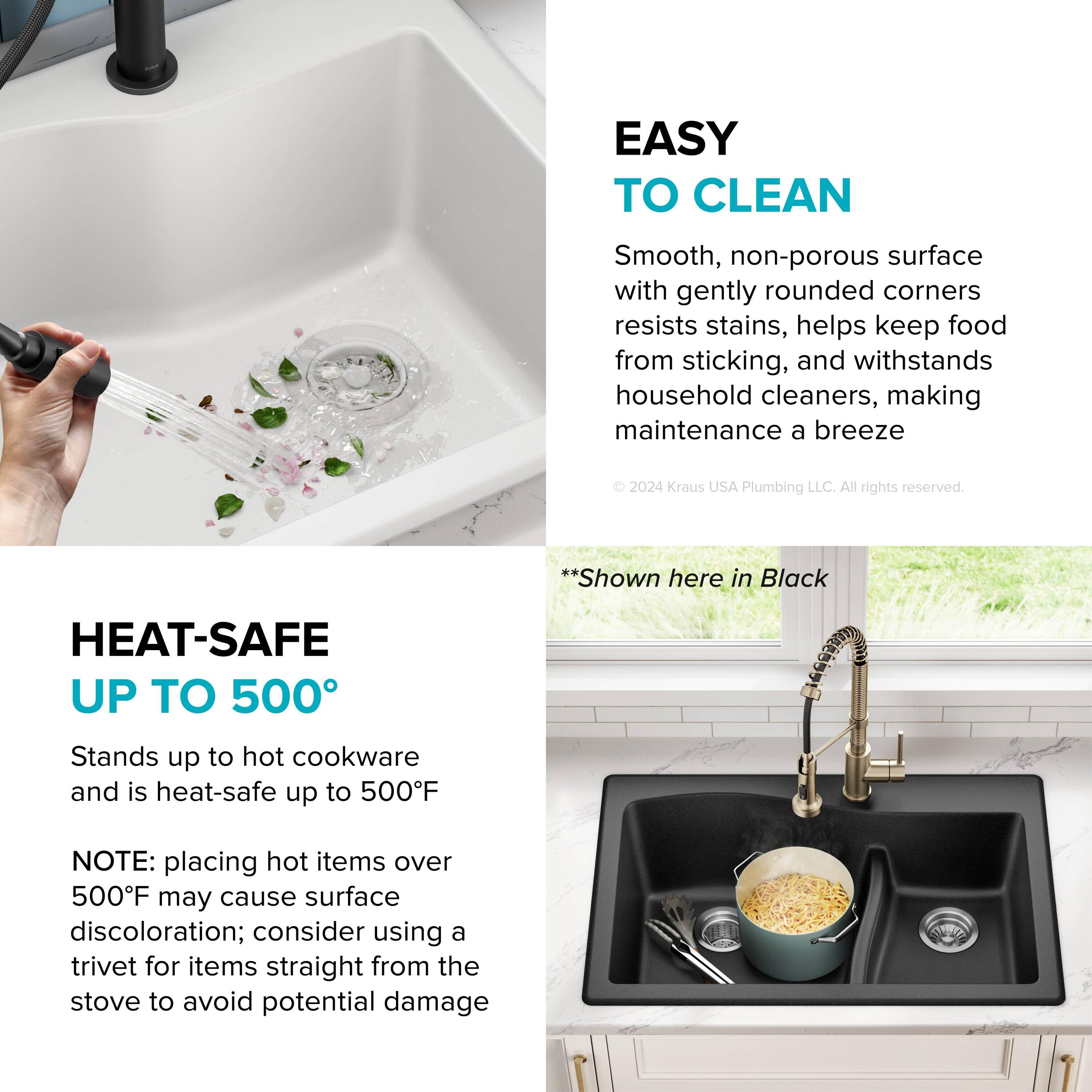 Kraus KRAUS Quarza™ 33" L Dual Mount 60/40 Double Bowl Granite Kitchen Sink KGD-442WHITE