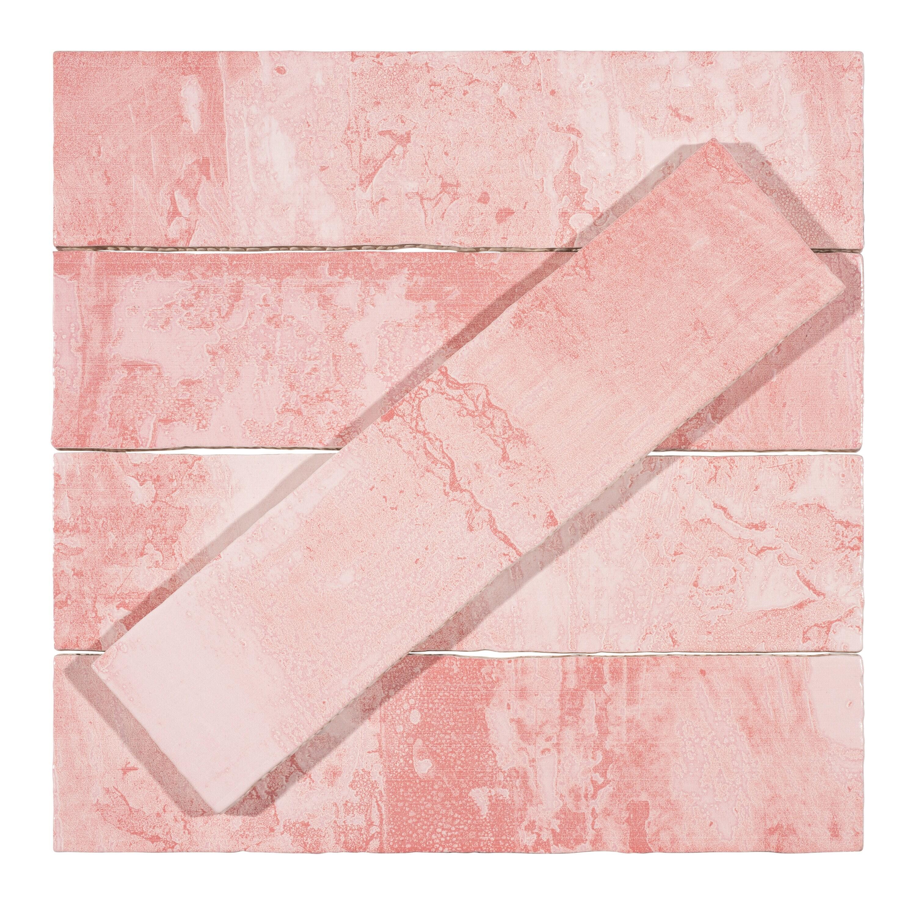 Splash Rose Pink 3" x 12" Ceramic Subway Glossy Textured Look Wall Tile (Sample)