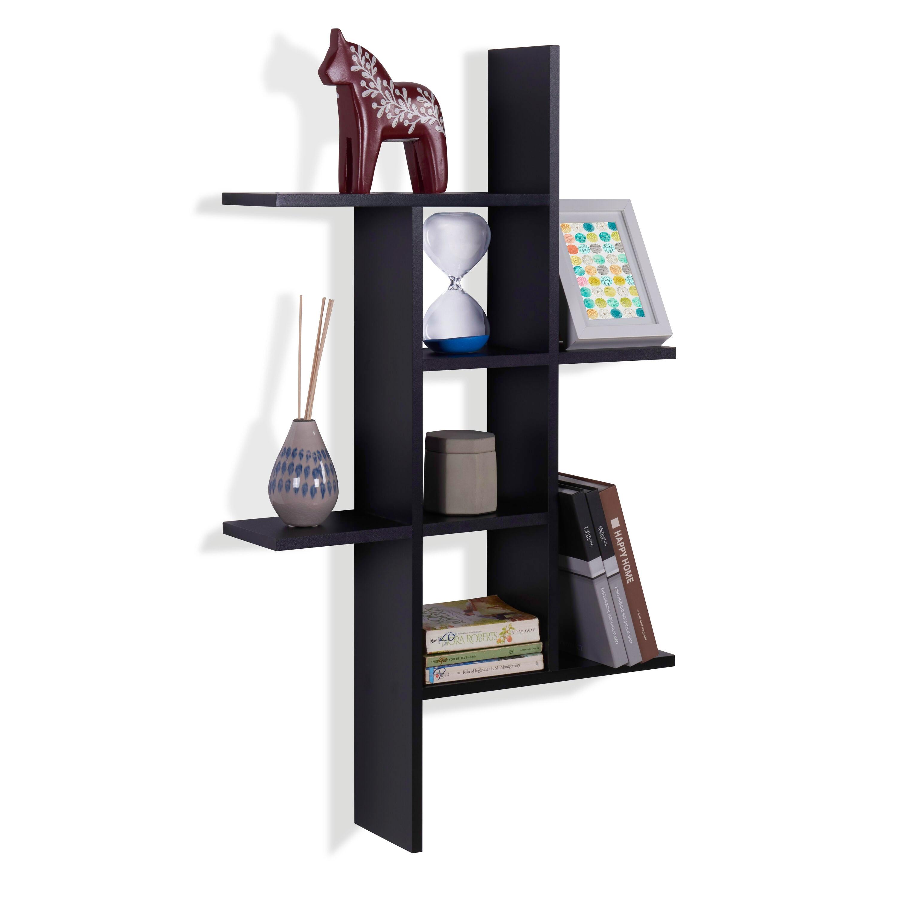 Danya B. 40" x 24" Cantilever Wall Shelf Black: Modern Laminated MDF, 4-Tier Storage, Includes Mounting Hardware