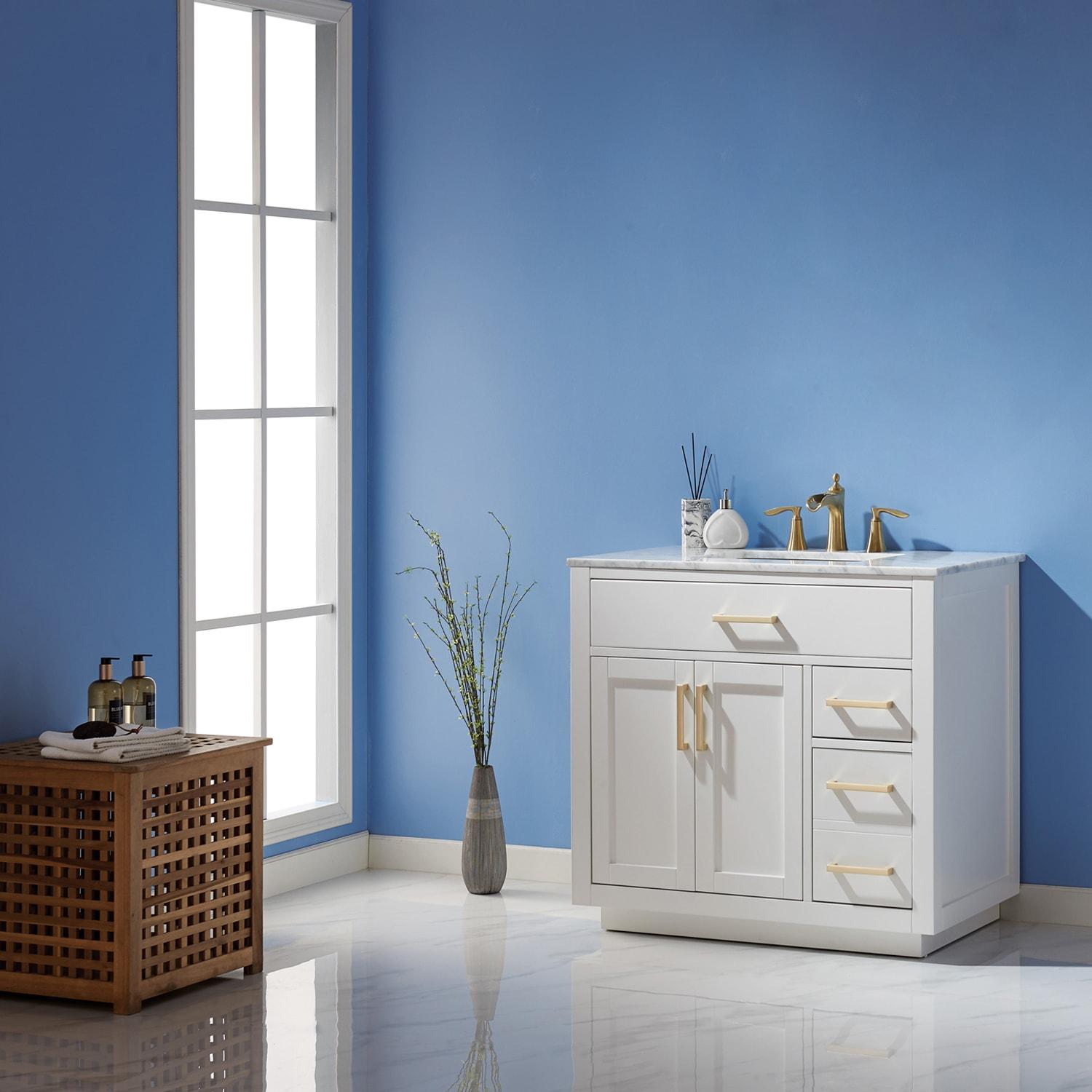 Ivy 36" Marble Countertop Single Vanity w/o Mirror White