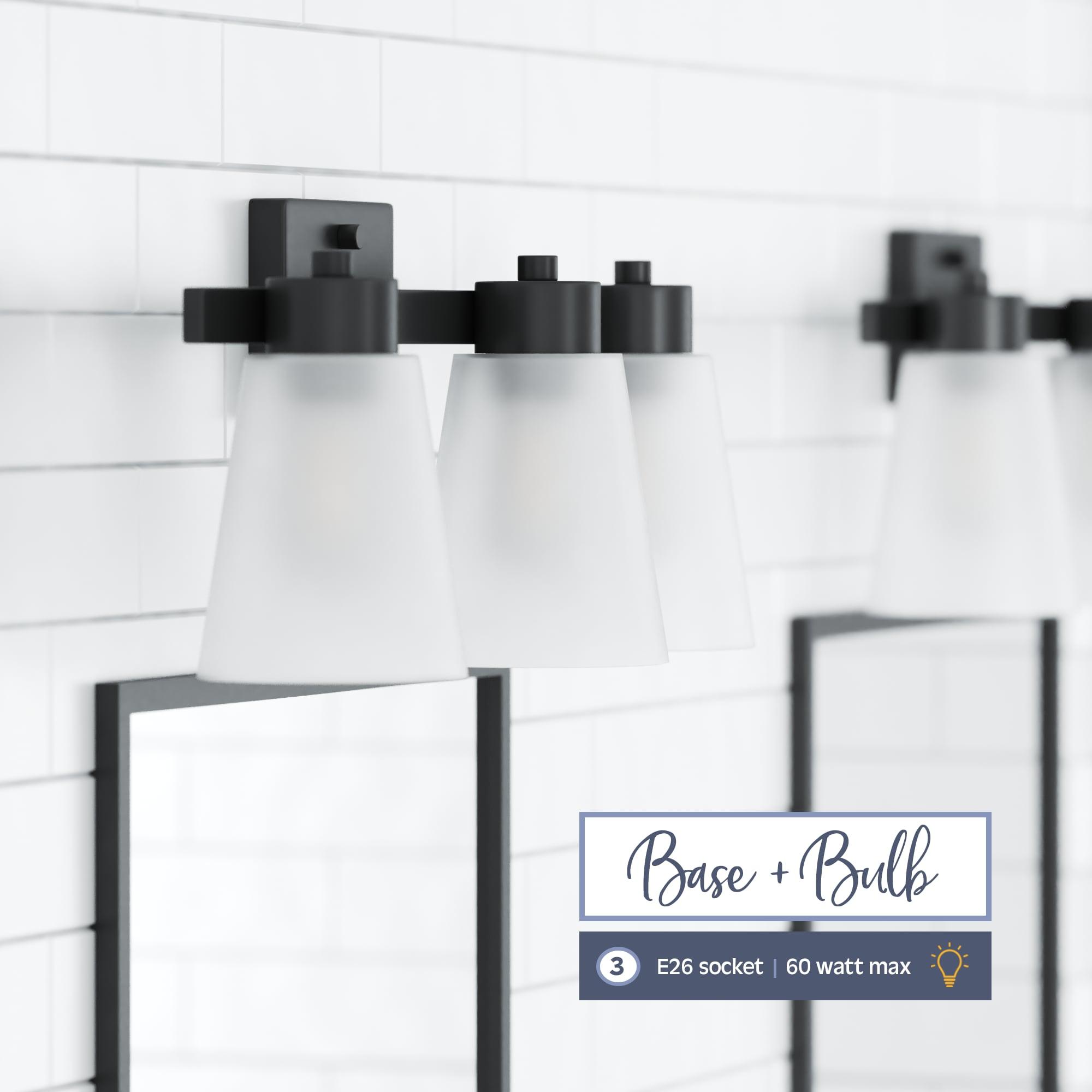 Prominence Home Fairendale 3-Light Matte Black Bathroom Vanity Light with Frosted Glass Shade