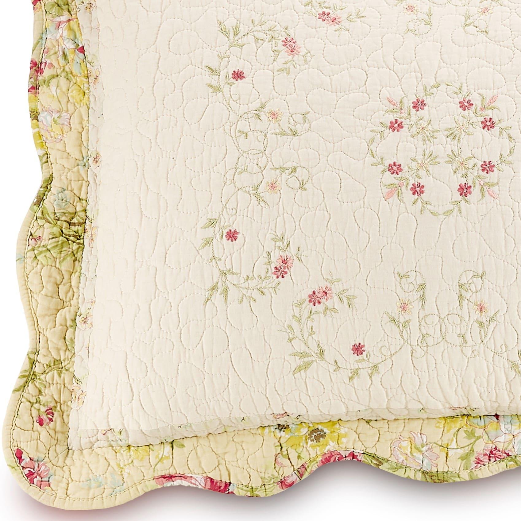 Standard Prairie Bloom Sham Yellow - Mary Jane's Home: Embroidered Cotton Botanical Design, Machine Washable, 140 Thread Count