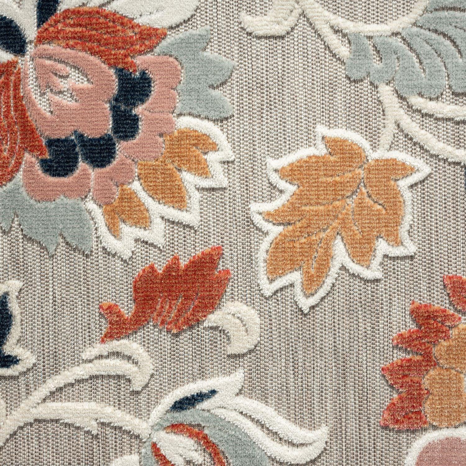 HomeRoots 5' X 7' Blue And Gray Floral Stain Resistant Indoor Outdoor Area Rug