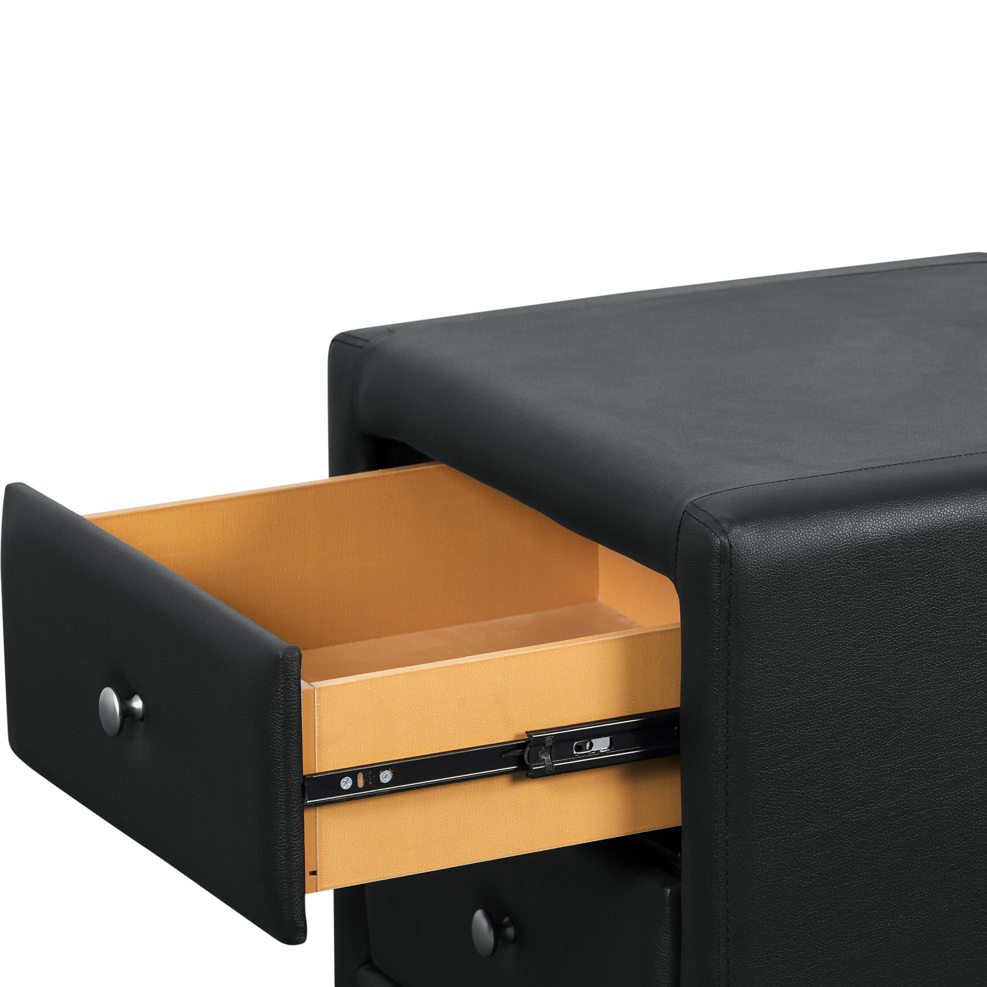 Camden Isle Upholstered 2 Drawer Nightstand in Black Faux Leather