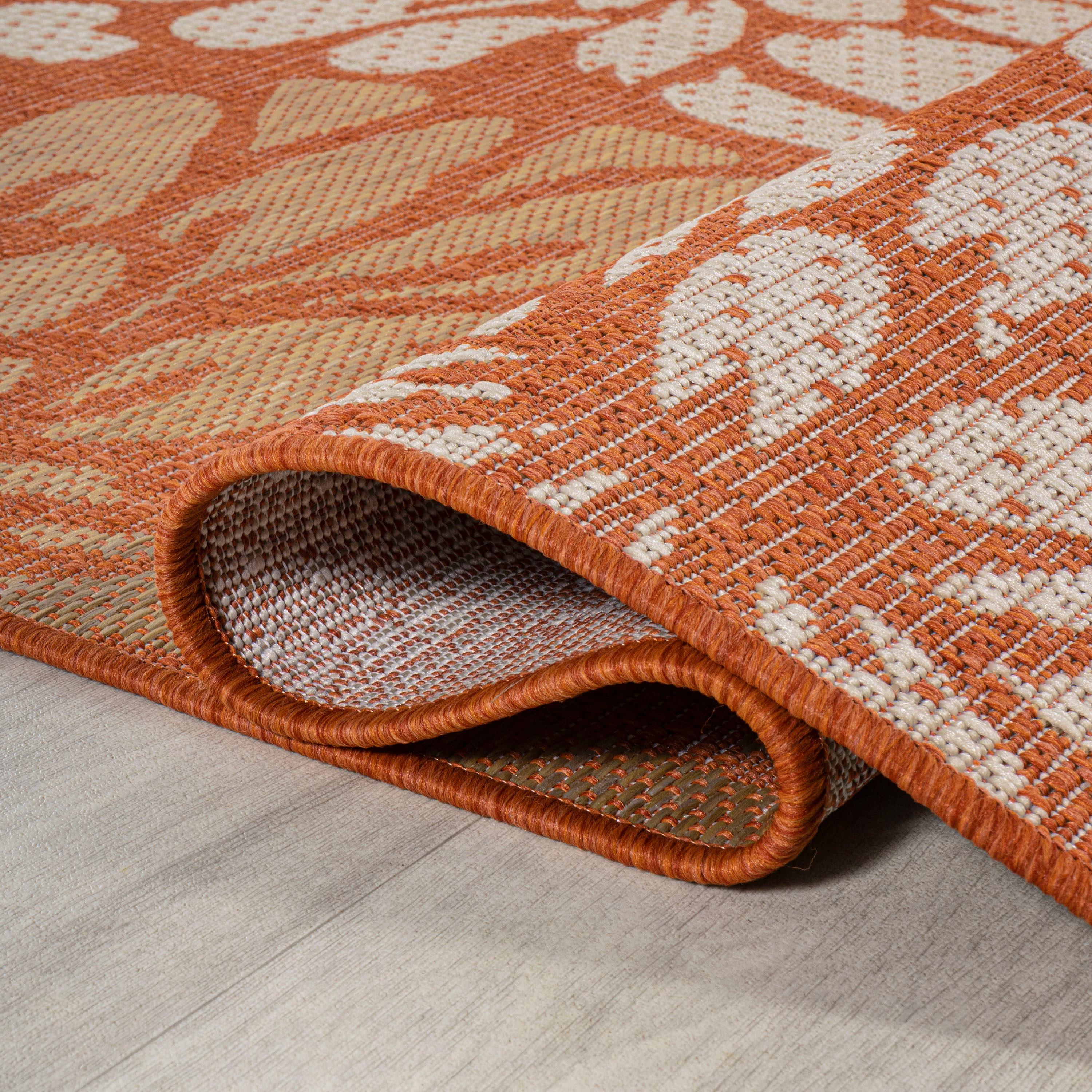 2' x 10' Zinnia Modern Floral Textured Weave Indoor/Outdoor Runner Rug, Orange/Cream - JONATHAN Y