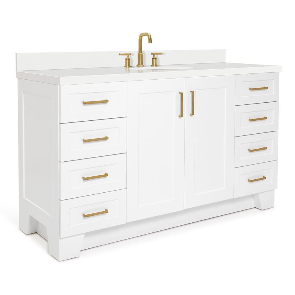 White Freestanding Single Bathroom Vanity with Quartz Top