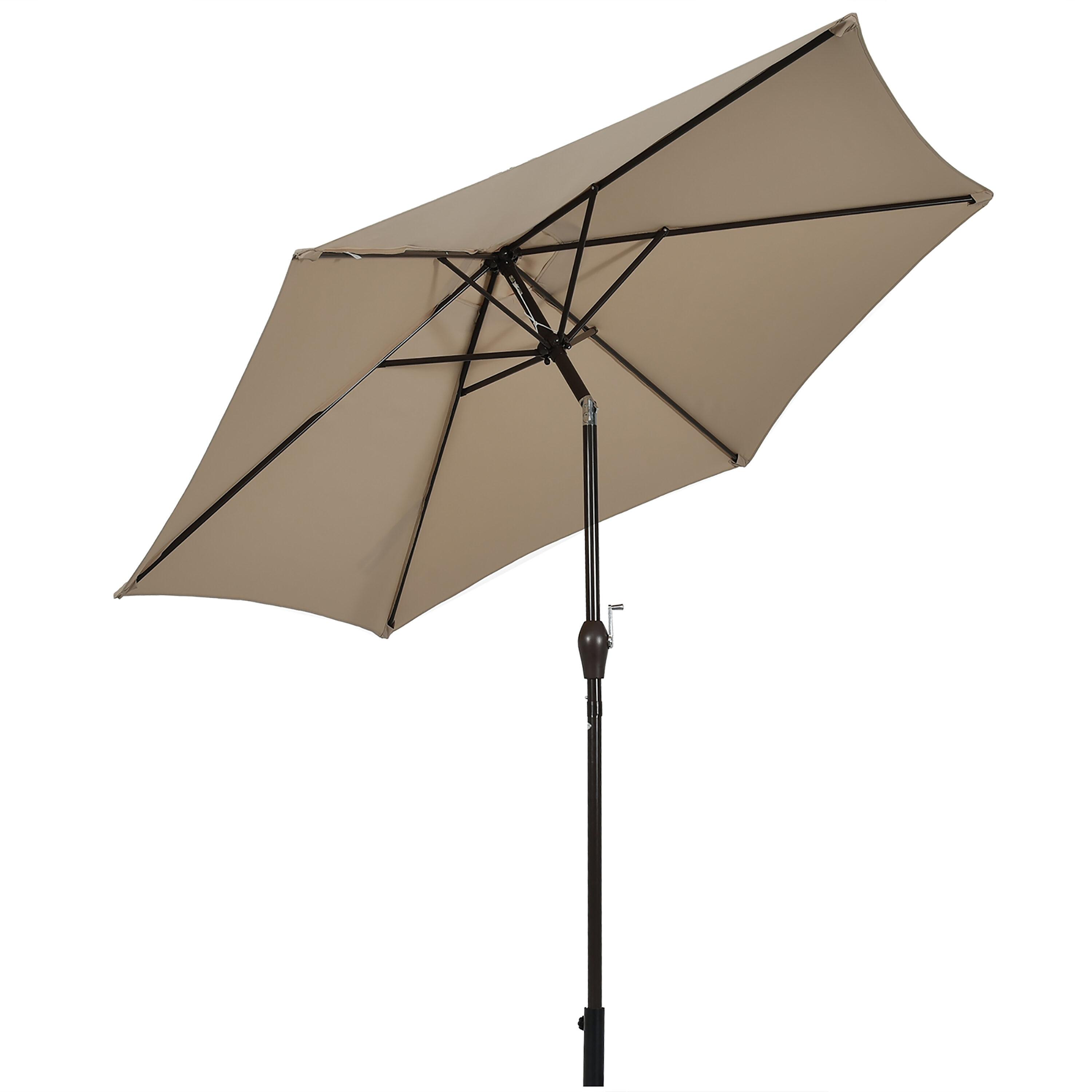 Costway 10Ft Outdoor Market Patio Table Umbrella Push Button Tilt Crank Lift Tan