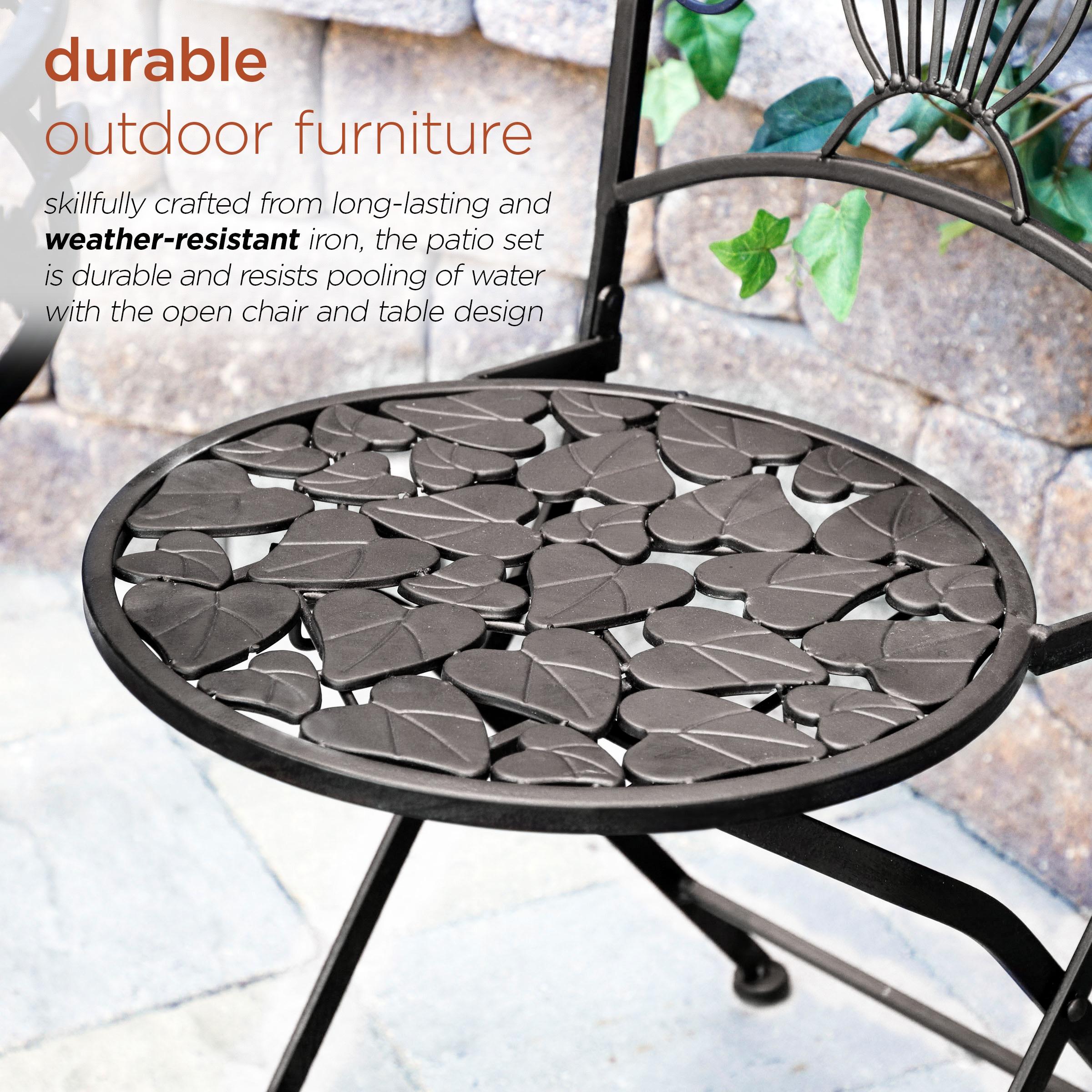 3pc Iron Garden Bistro Set with Leaf Design Brown - Alpine Corporation: Weather-Resistant, No Assembly Required