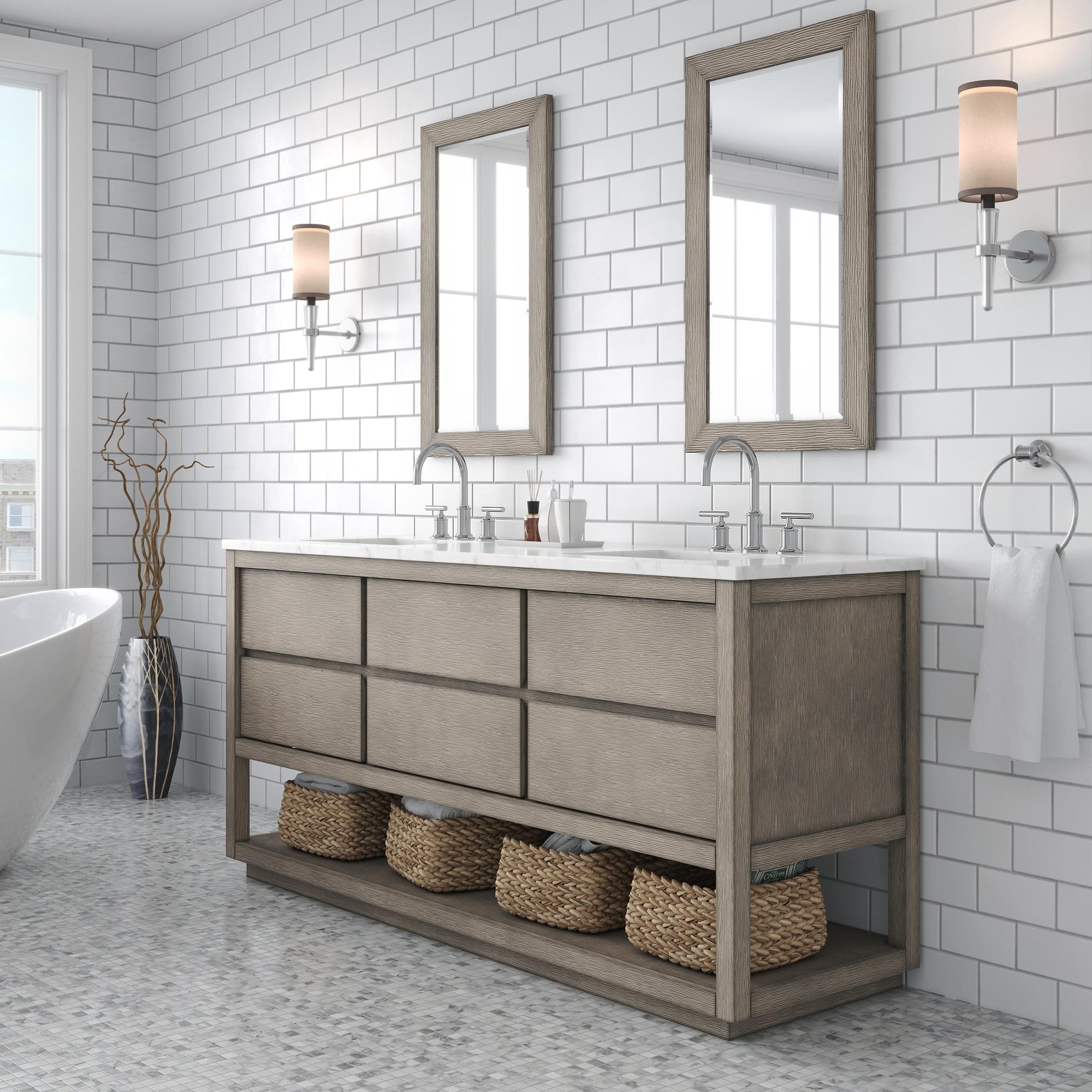 72'' Grey Oak Double Sink Vanity with Carrara Marble Countertop