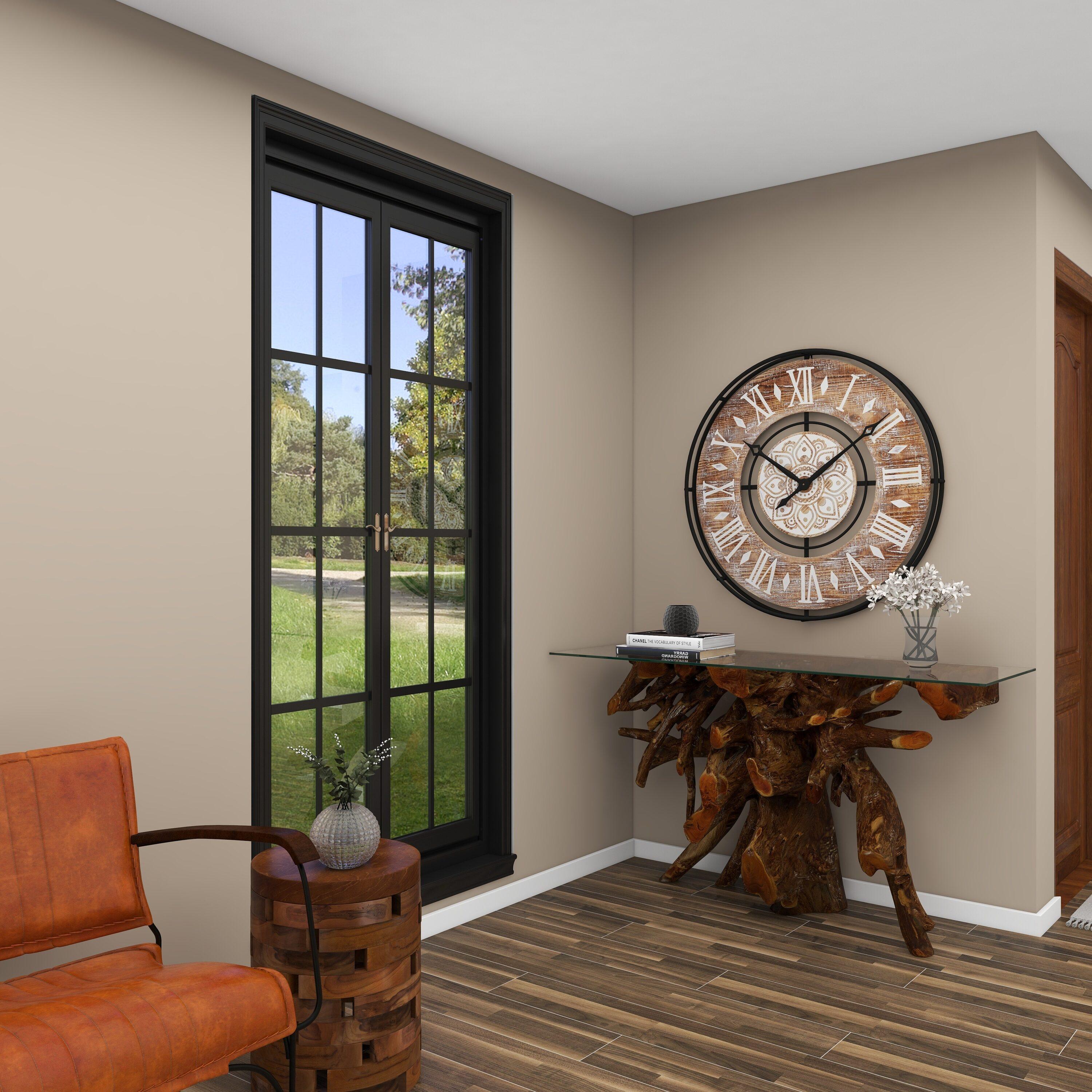 DecMode 34" Brown Metal Floral Wall Clock with Wood Accents