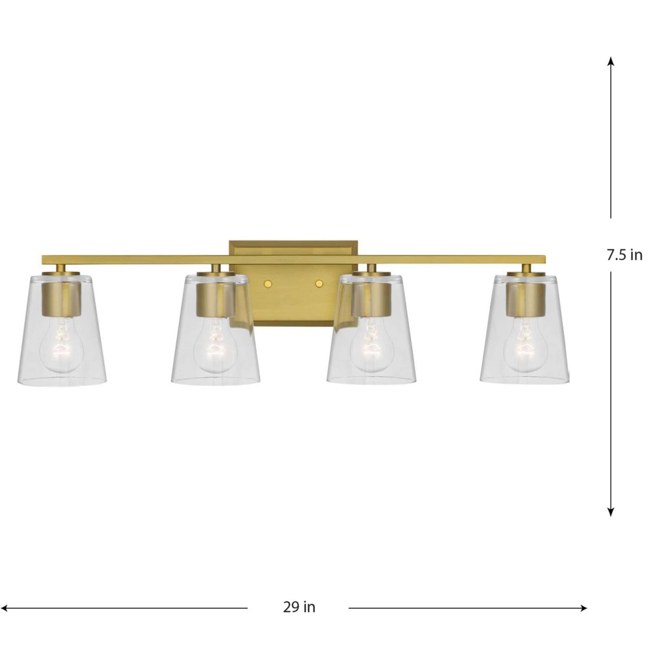 Vertex Collection Four-Light Brushed Gold Clear Glass Contemporary Bath Light