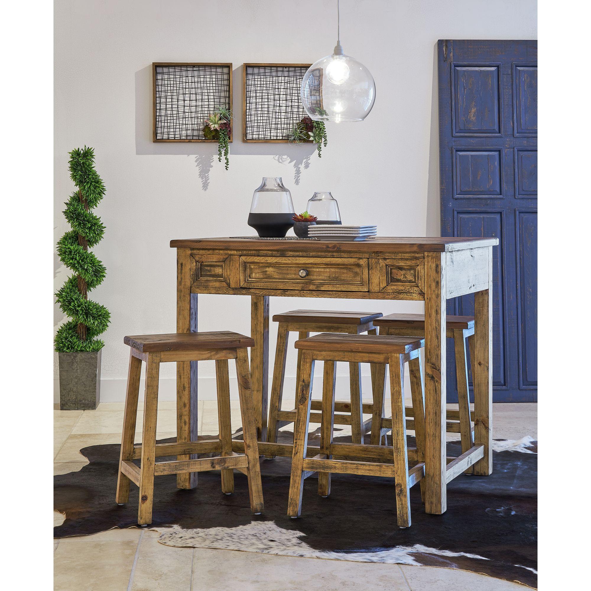 Abilene Distressed Brown Kitchen Island with 4 Stools