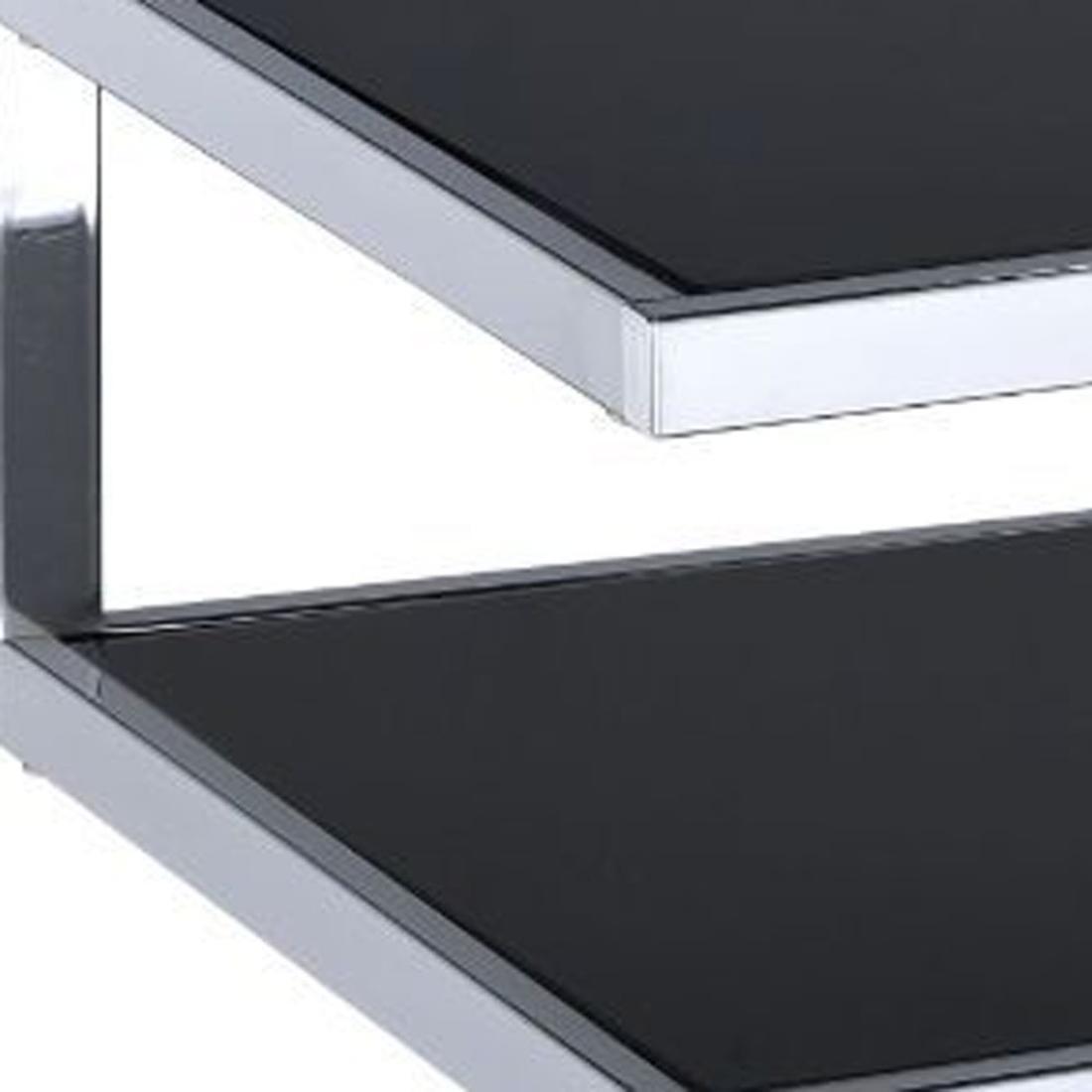 Black Glass And Chrome 3 Tier Shelves End Table