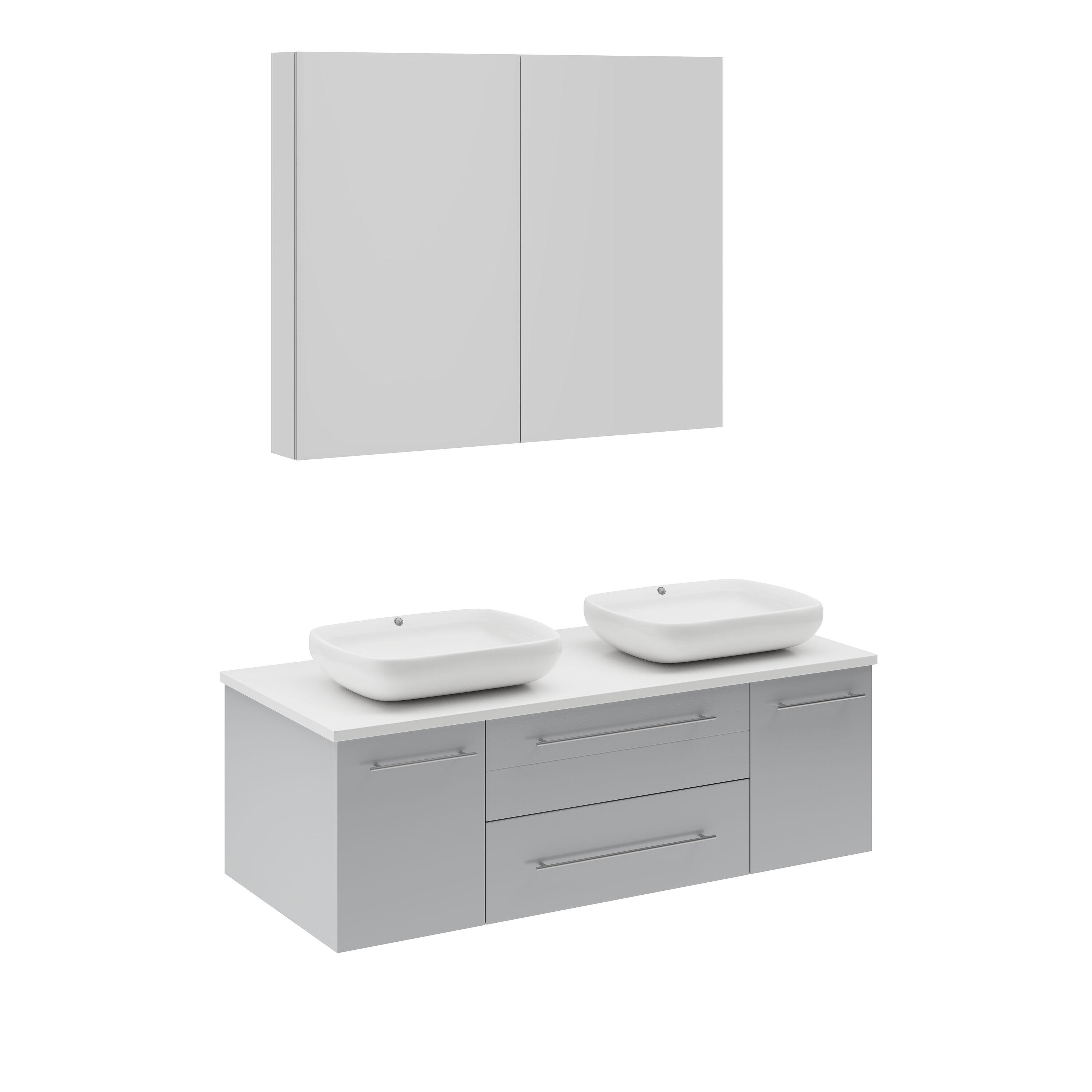 Fresca Lucera 48" Wall Mount Double Vessel Sink Bathroom Vanity with Medicine Cabinet