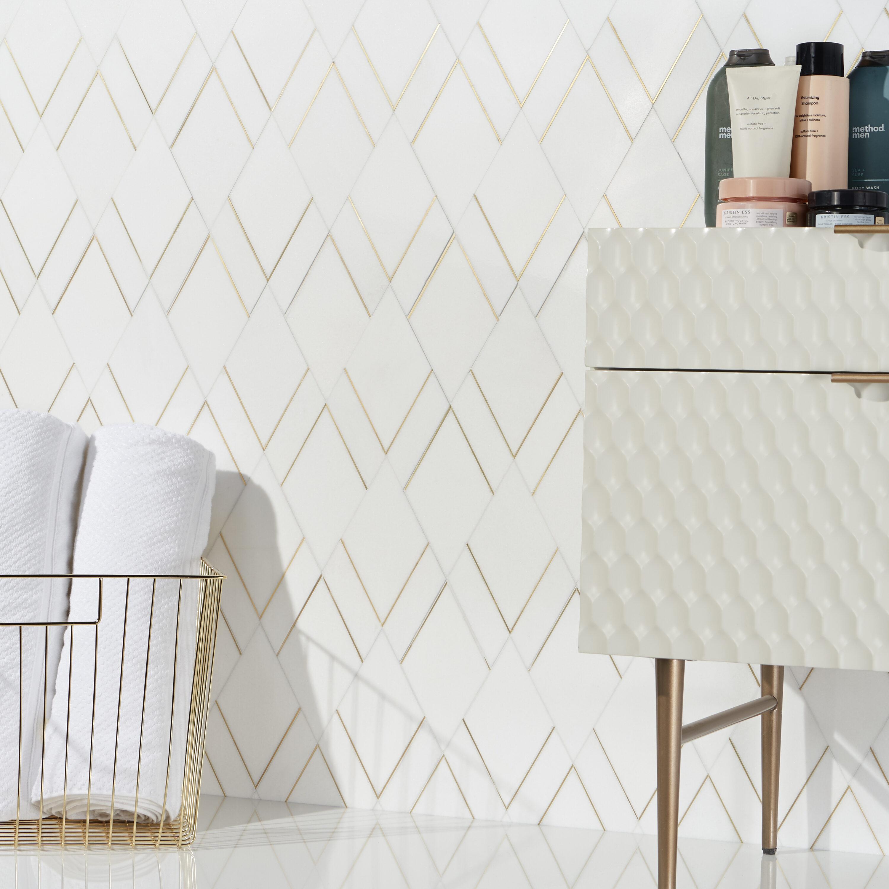 Mehko 11.81 in. x 14.96 in. Polished Marble and Brass Wall Tile