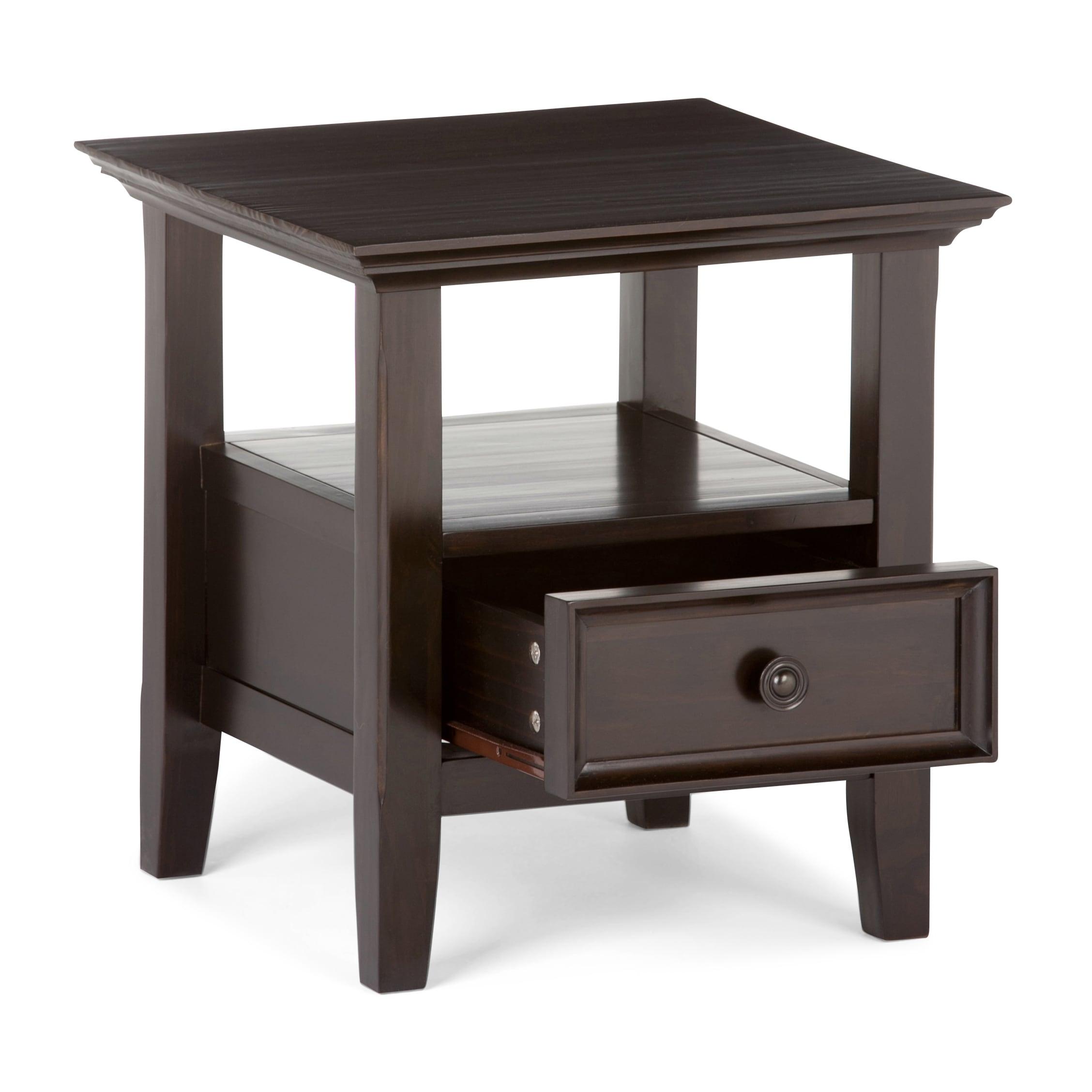 Simpli Home Amherst Wood 19" Square Transitional End Table in Hickory Brown