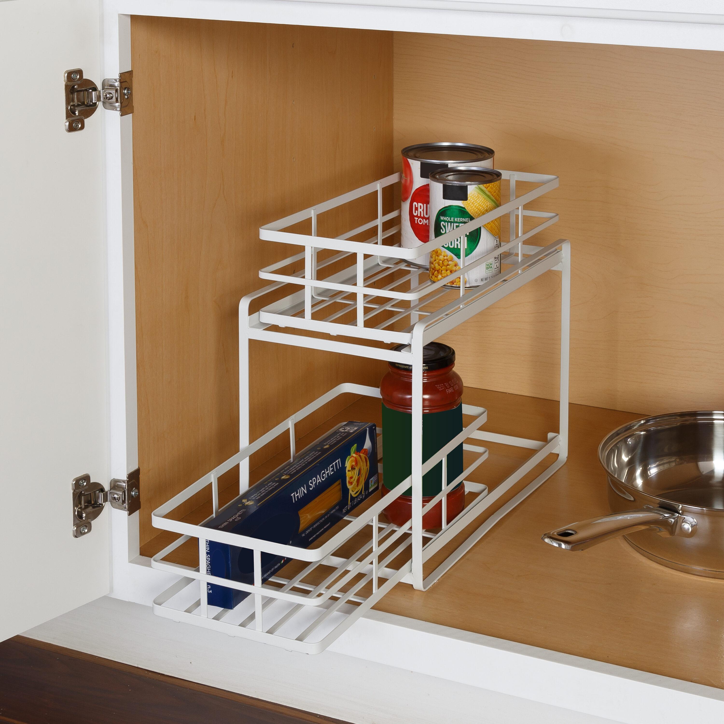Honey-Can-Do Flat Wire Sliding Basket Organizer - White: Kitchen Organizer, Under Sink Storage, Steel, 12" H x 14" W x 8" D