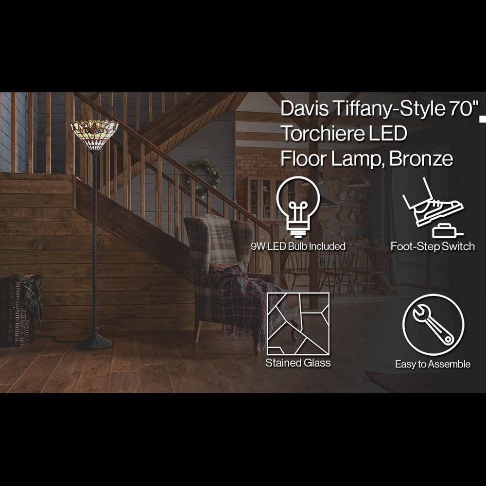 JONATHAN Y JYL8003A Davis Tiffany-Style 70" Torchiere LED Floor Lamp, Traditional for living room, dinning room, bedroom, office Bulb Included, Bronze