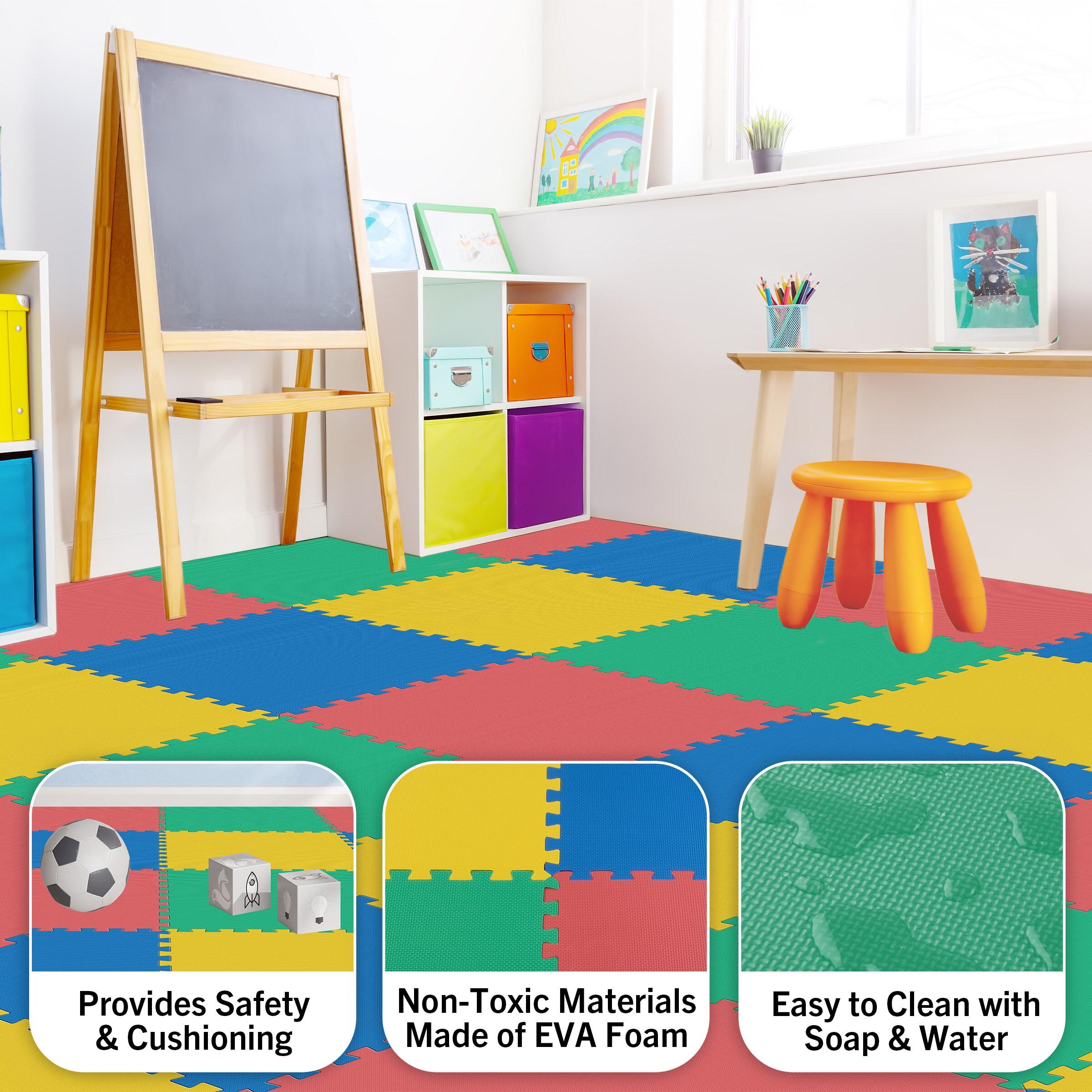 EVA Foam Mat Tiles 12-Pack - 48 SQ FT Interlocking Padding for Playroom or Gym Flooring - Workout Mat or Baby Playmat by Stalwart (Multicolor)