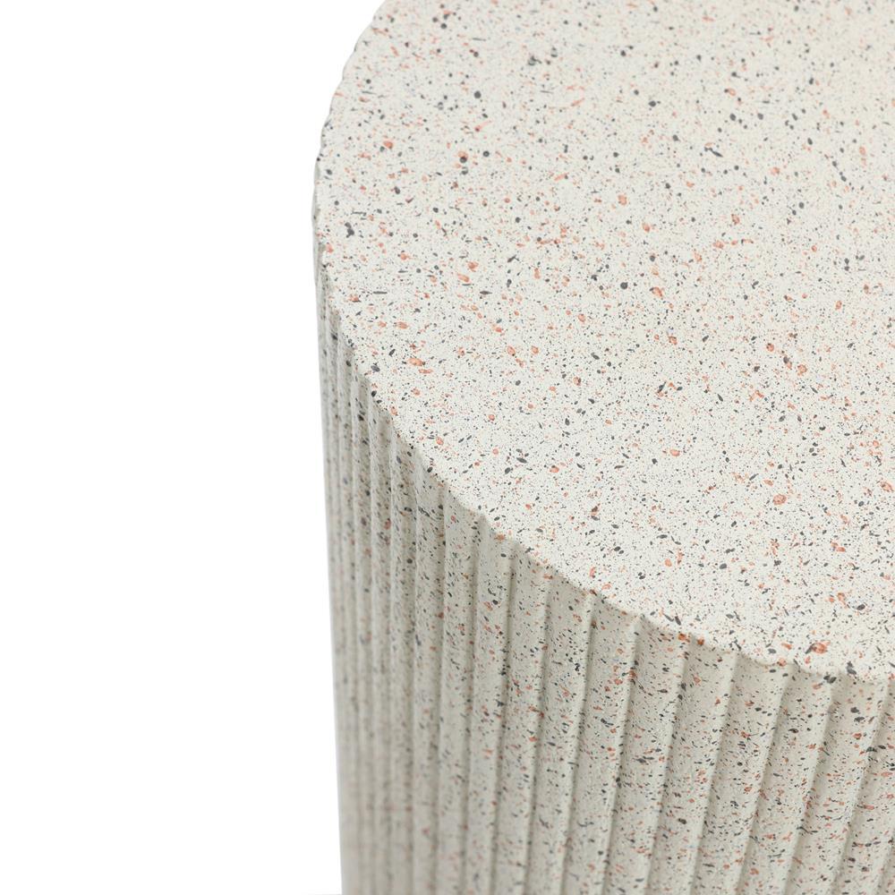 LuxenHome Ivory White Cement Round Outdoor Side Table
