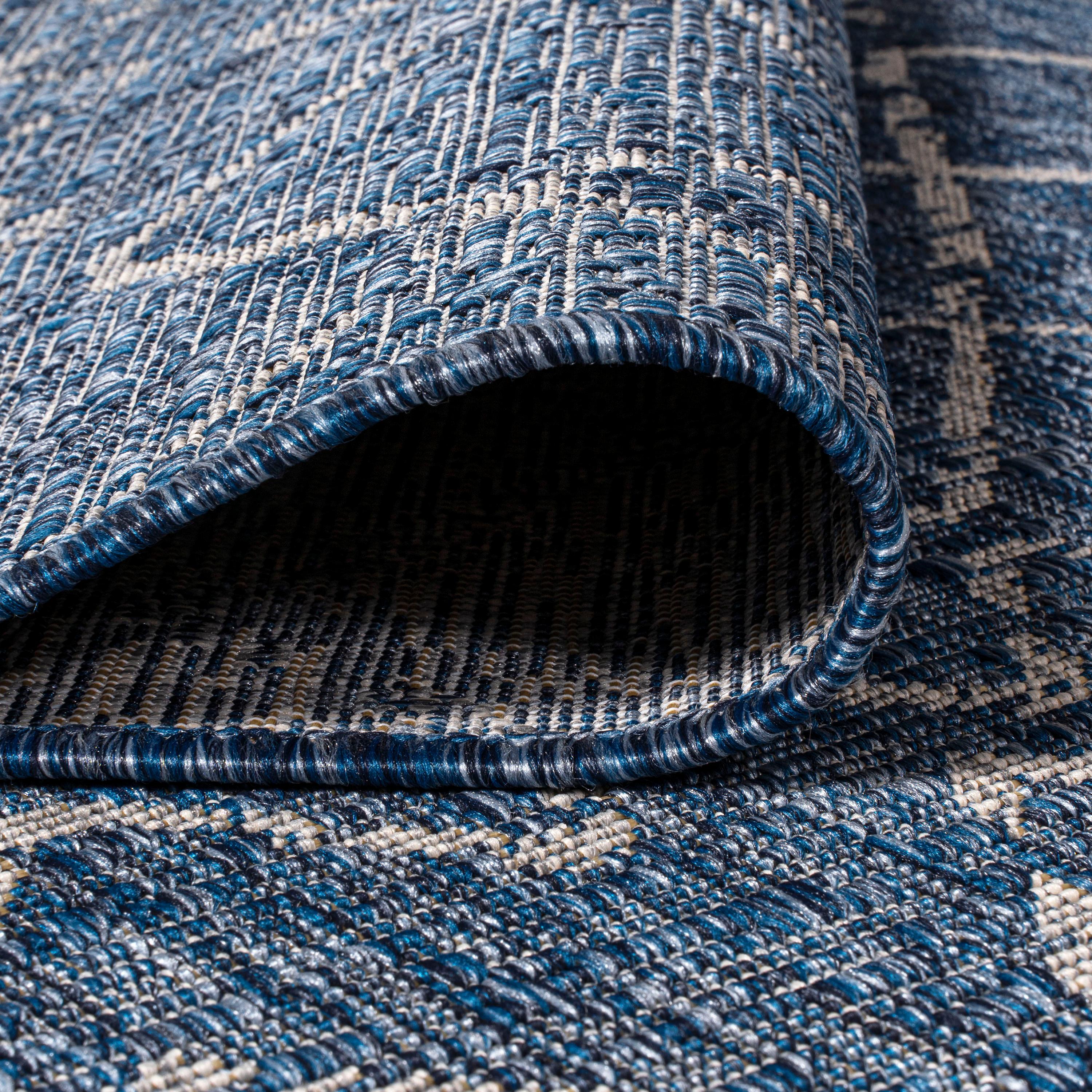 2'x8' Madaba Moroccan Trellis Indoor/Outdoor Runner Rug, Navy/Light Gray - JONATHAN Y