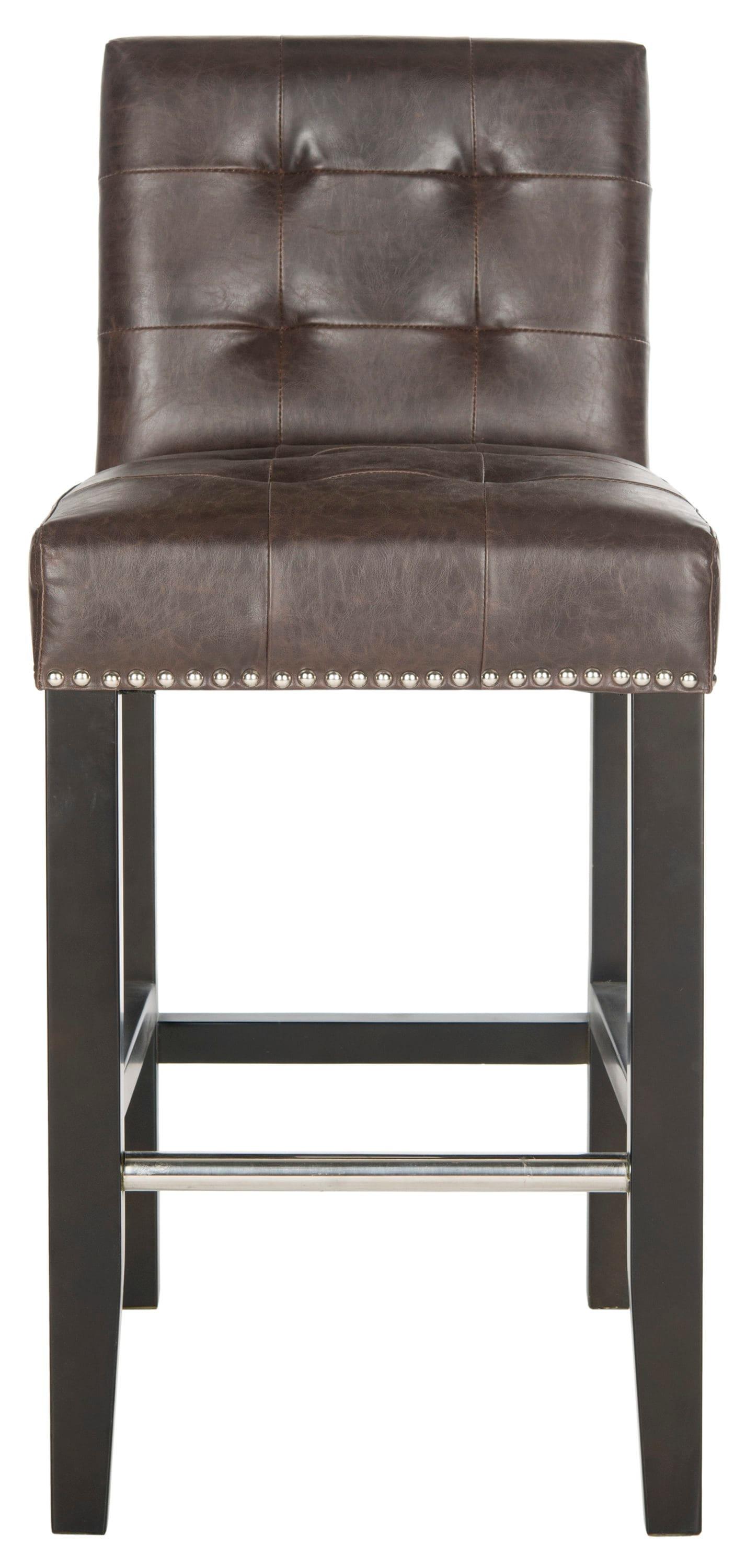 Thompson 23.9" Leather Counter Stool W/ Silver Nailheads - Antique Brown - Safavieh