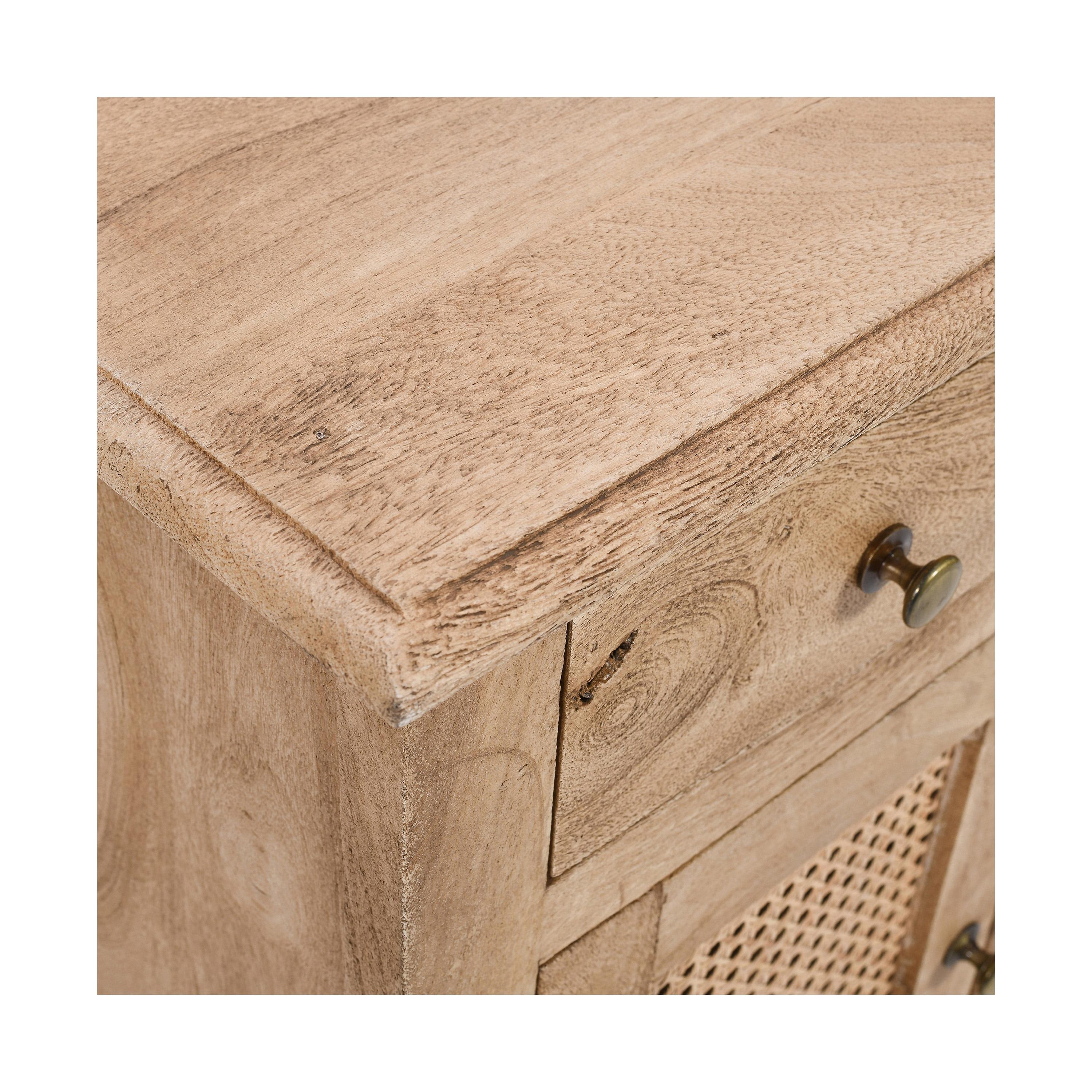 The Urban Port 30" Nightstand Table Rattan Cabinet Doors and Drawer Fronts Sandblasted Brown Mango Wood Brown