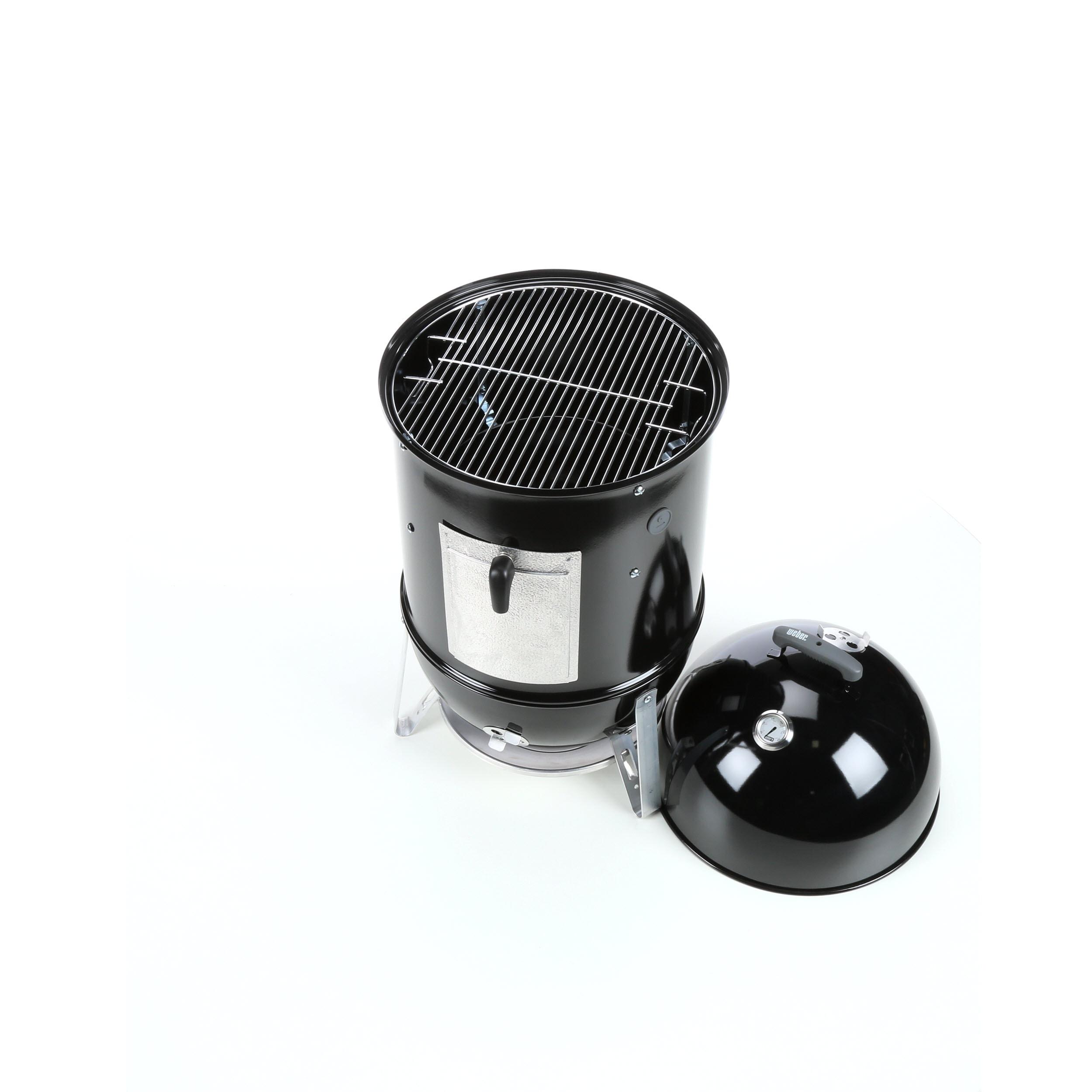 Black Porcelain Charcoal Smoker with Steel Grates and Thermometer