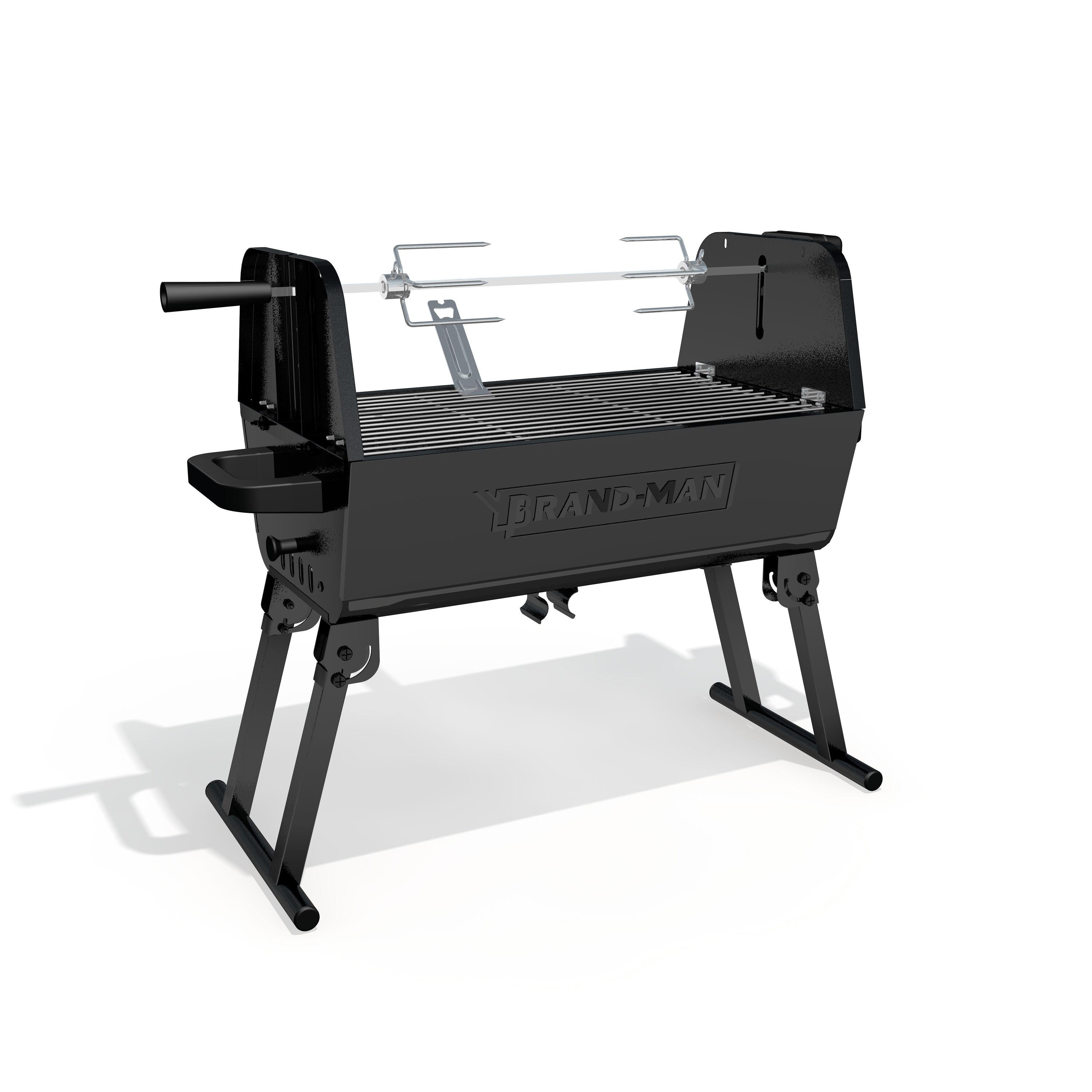 Brand-Man 2 in 1 Charcoal Grill with Rotisserie Grill Kit, Portable ‎Enameled Steel Barbecue Grill, Stainless Steel Spit Roaster with Motor & Adjustable Height for Backyard Camping Patio Tailgating