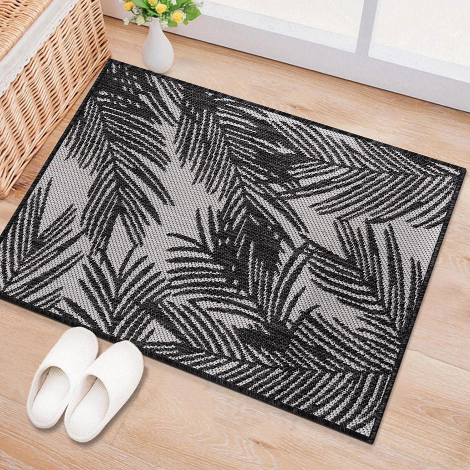 World Rug Gallery Contemporary Distressed Leaves Textured Flat Weave Indoor/Outdoor Area Rug - BLACK 2'x3'