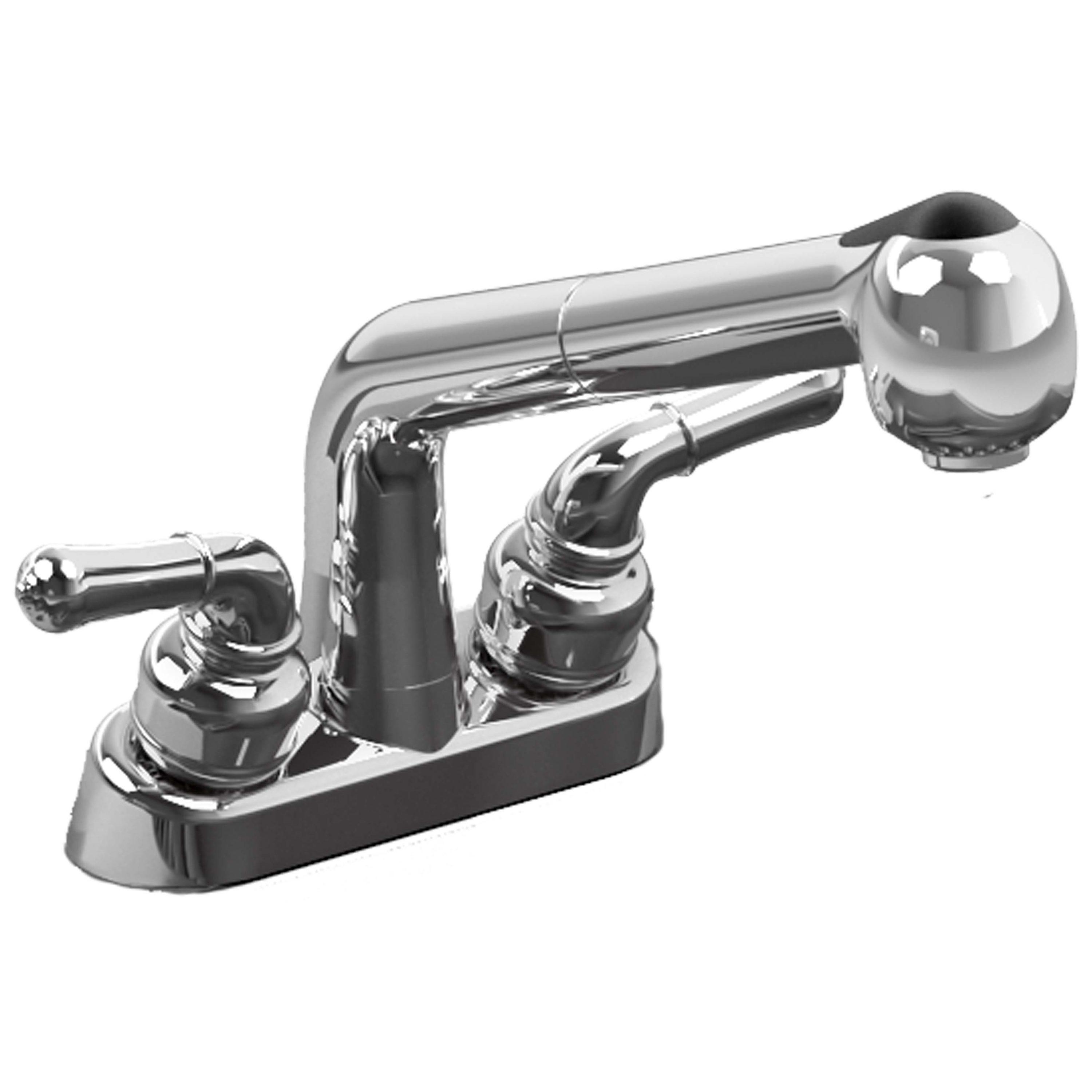 White Stone Freestanding Laundry Sink with Chrome Faucet