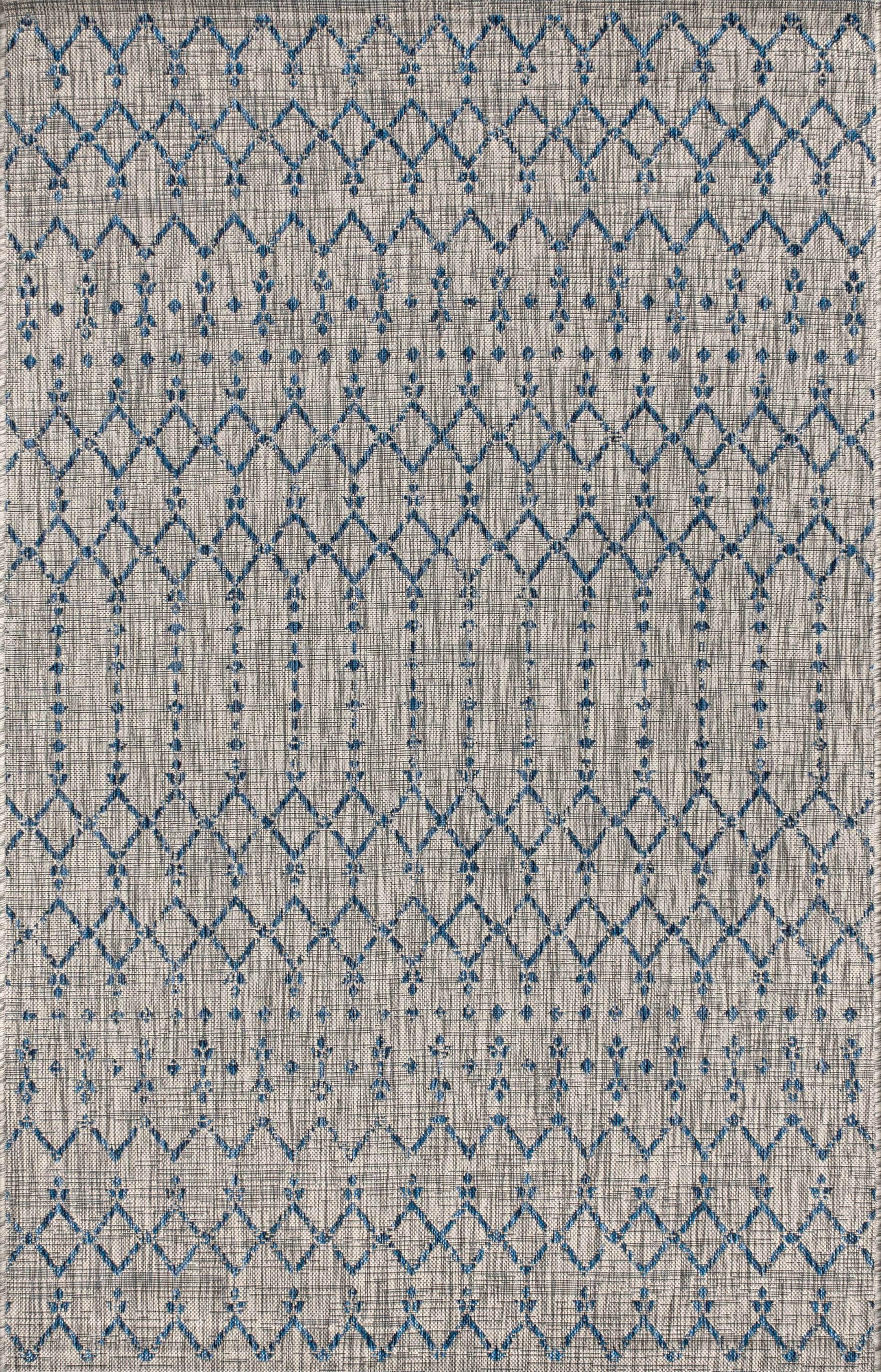 8'x10' Ourika Moroccan Geometric Textured Weave Indoor/Outdoor Area Rug, Light Gray/Navy - JONATHAN Y