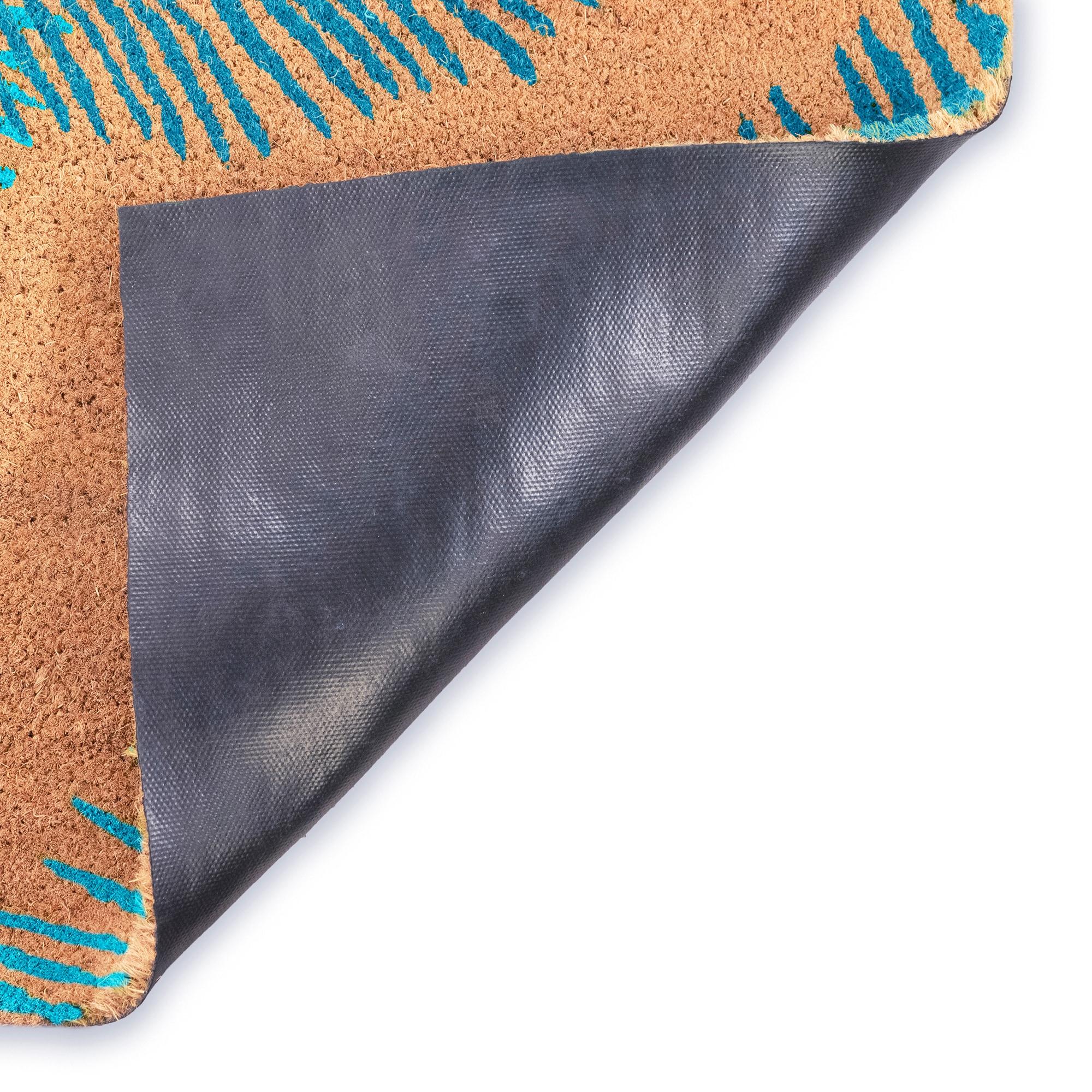 Blue Coir Outdoor Doormat with Palm Border, 24" x 36"
