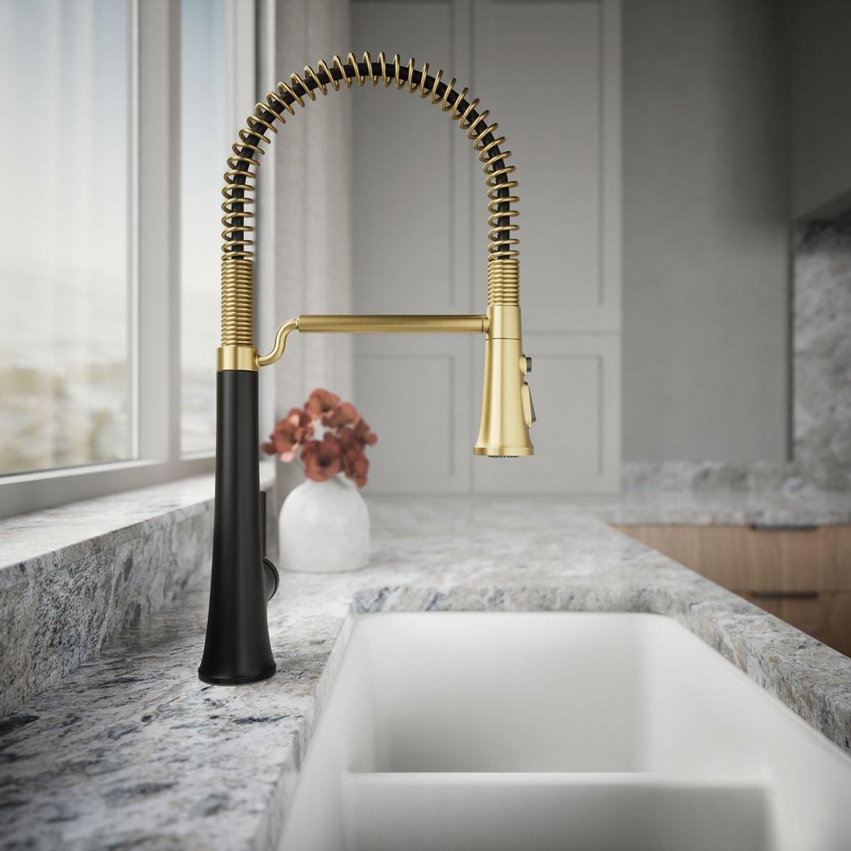 Kohler Tone Single Handle Semi-Professional Pre-Rinse Kitchen Sink Faucet with Three-Function Pull Down Sprayer