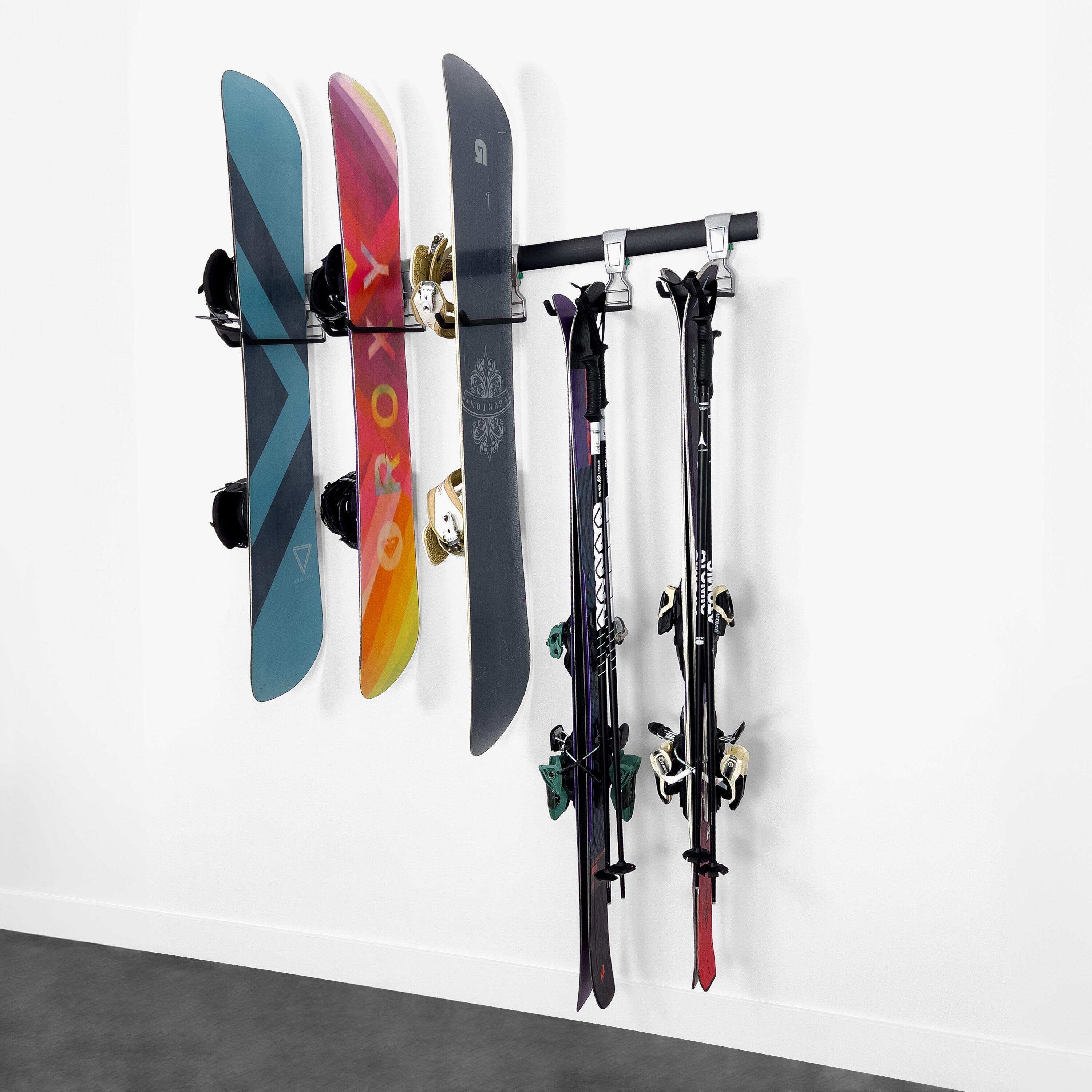 SafeRacks Wall Mounted Ski/Snowboard Rack - Includes 5 Storage Hooks - 500lb Max Capacity