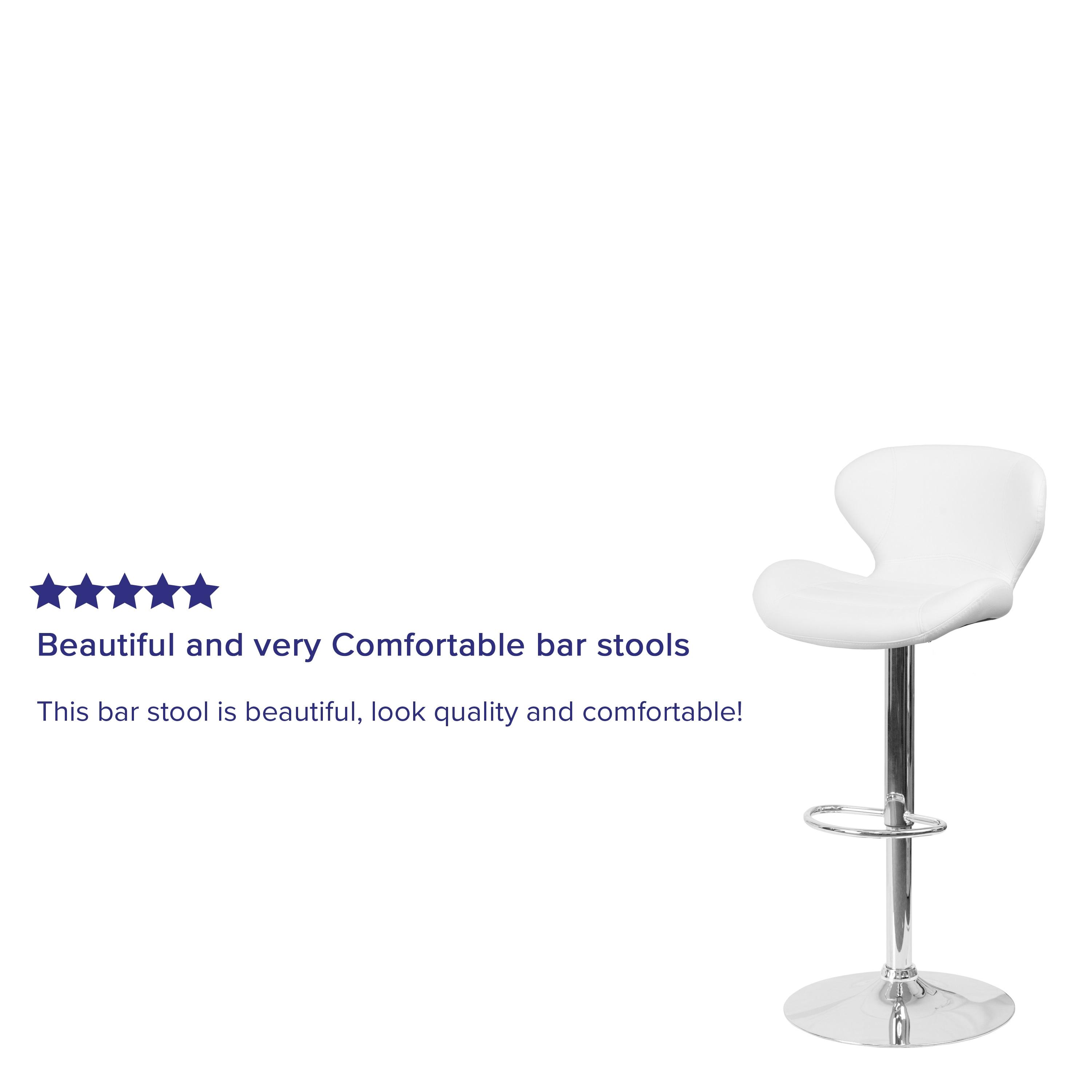 Flash Furniture Contemporary White Vinyl Adjustable Height Barstool with Curved Back and Chrome Base