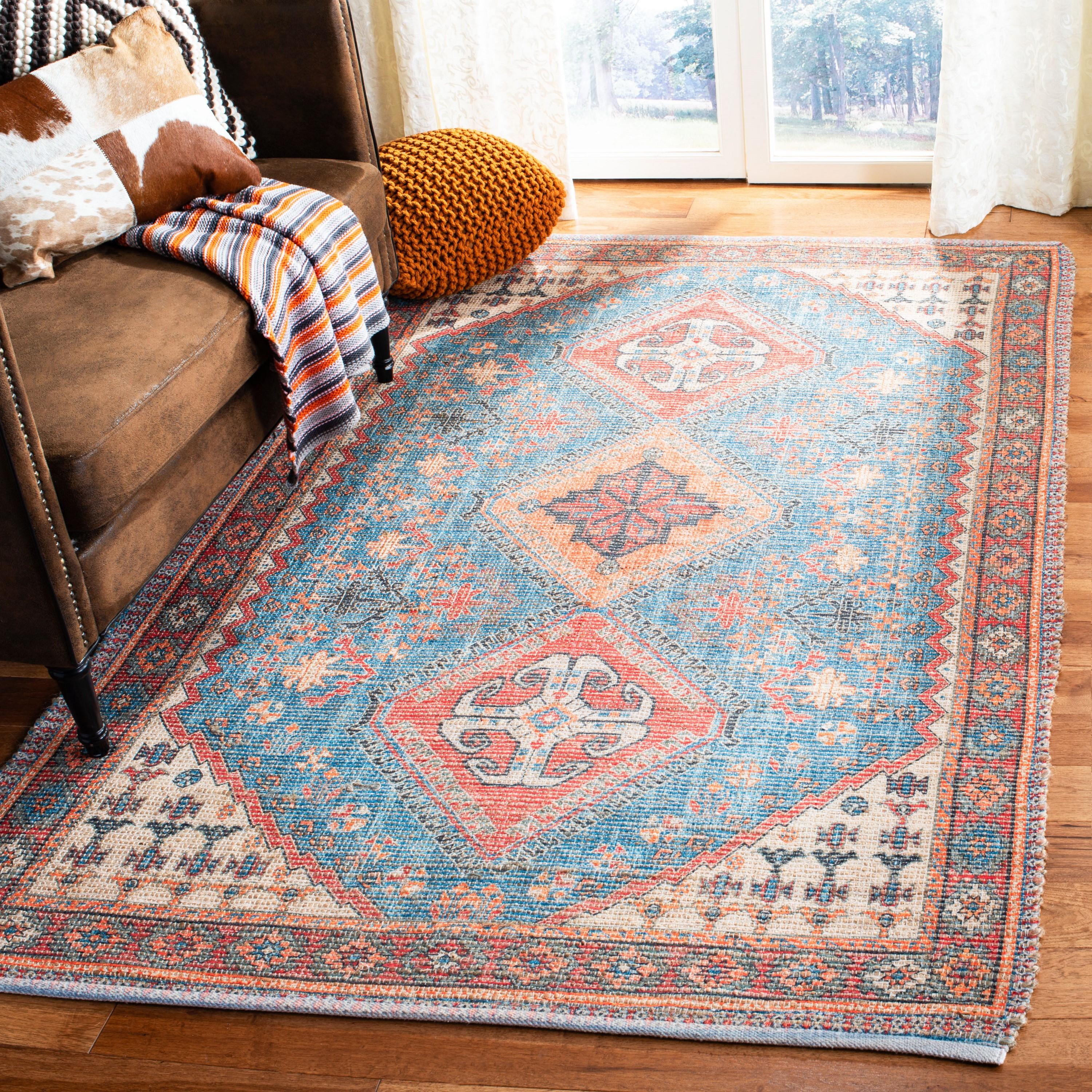 Saffron SFN512 Hand Loomed Indoor Area Rug - Navy/Red - 6'x6' - Safavieh