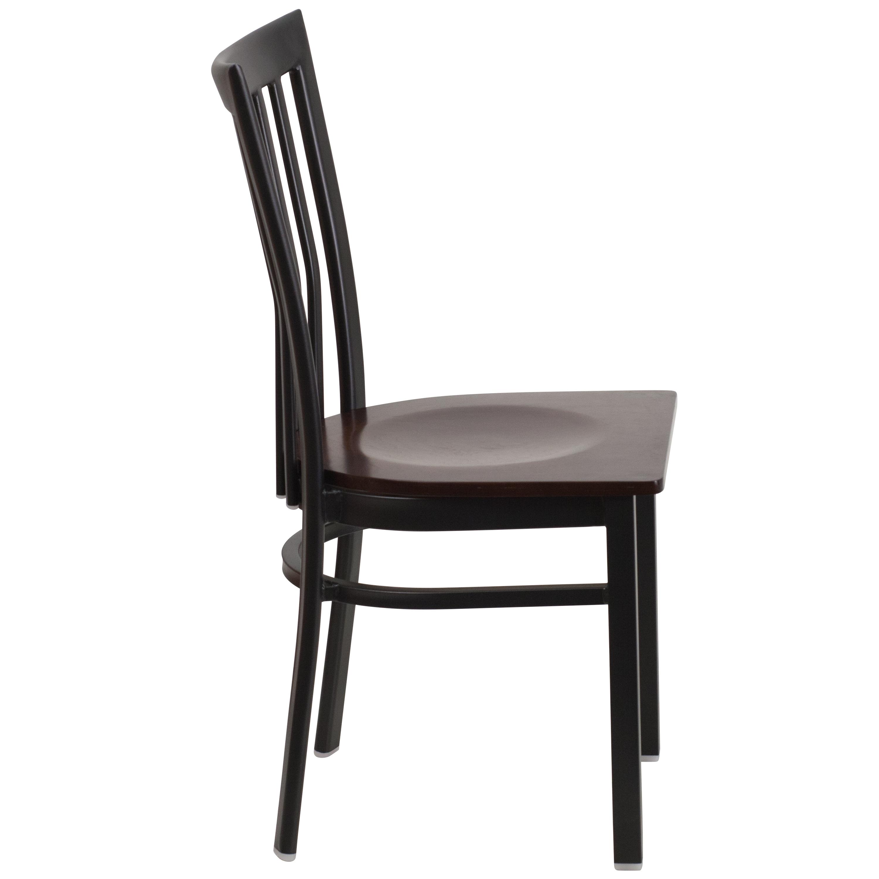 Flash Furniture HERCULES Series Black School House Back Metal Restaurant Chair - Walnut Wood Seat