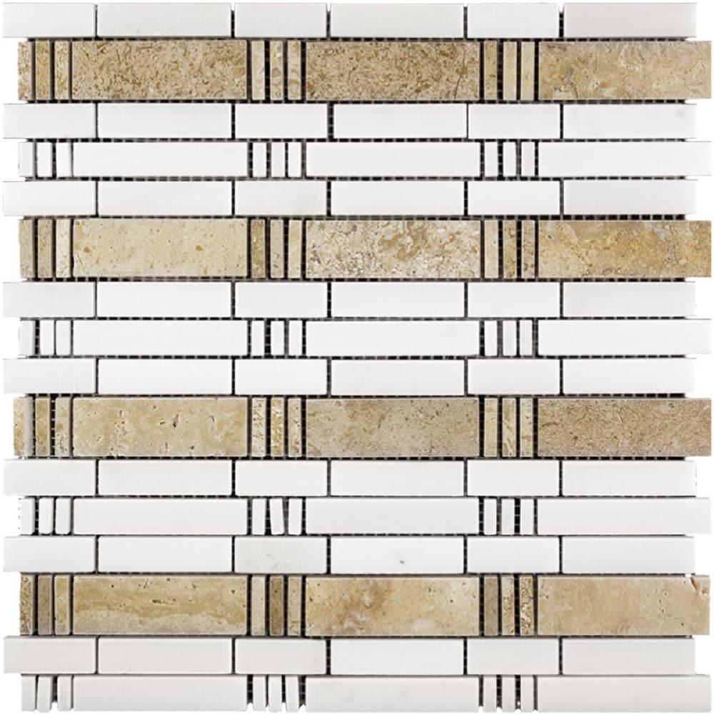 Beige and White Polished Marble Mosaic Tile 12" x 12"