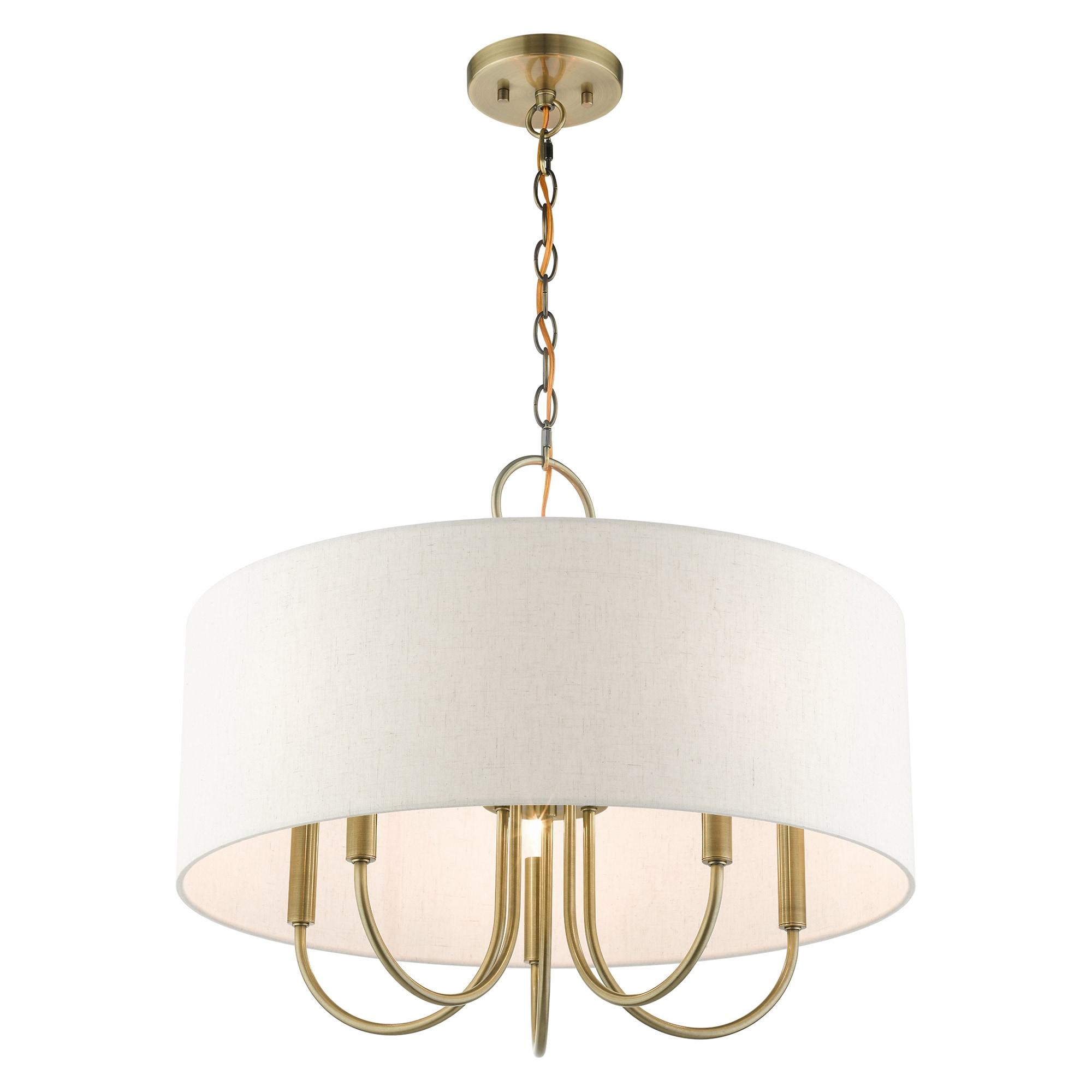 Livex Lighting Blossom 5-Light Metal/Fabric Pendant Chandelier in Antique Brass