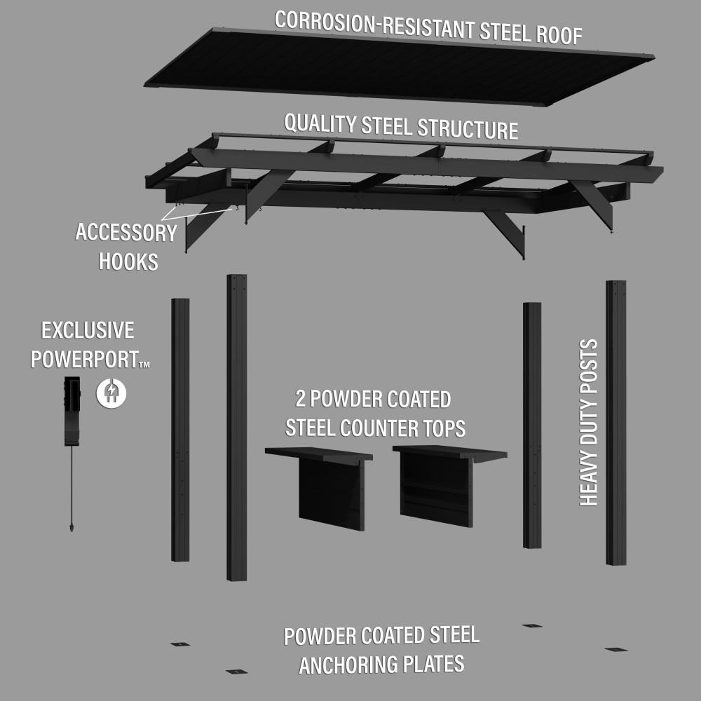 Backyard Discovery Rockport XL 12x6' Galvanized Steel Grill Gazebo, Bar Tops, PowerPort